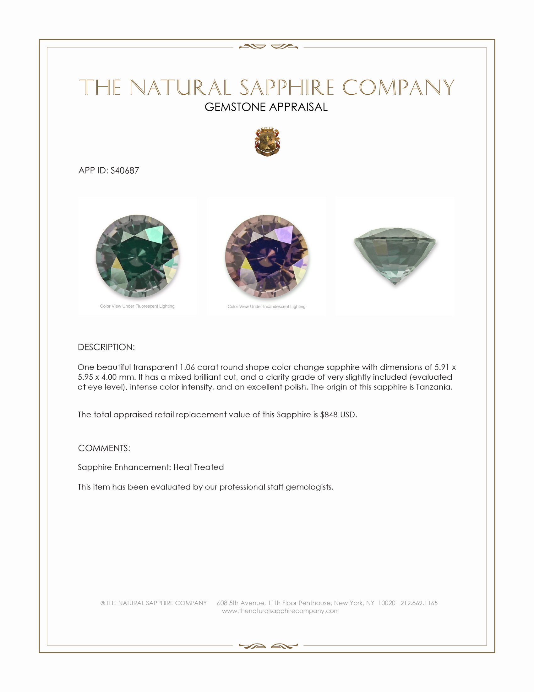 1.06 Ct. Color Change Sapphire from Tanzania