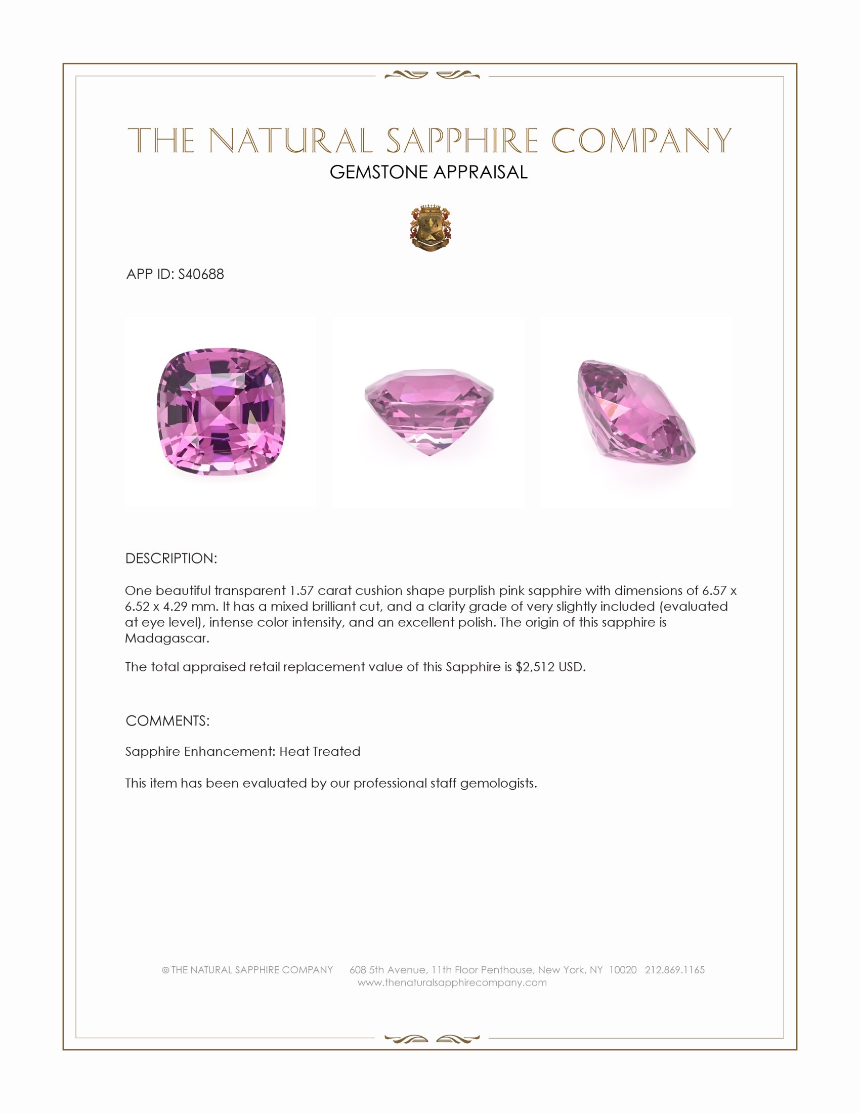1.57 Ct. Purplish Pink Sapphire from Madagascar