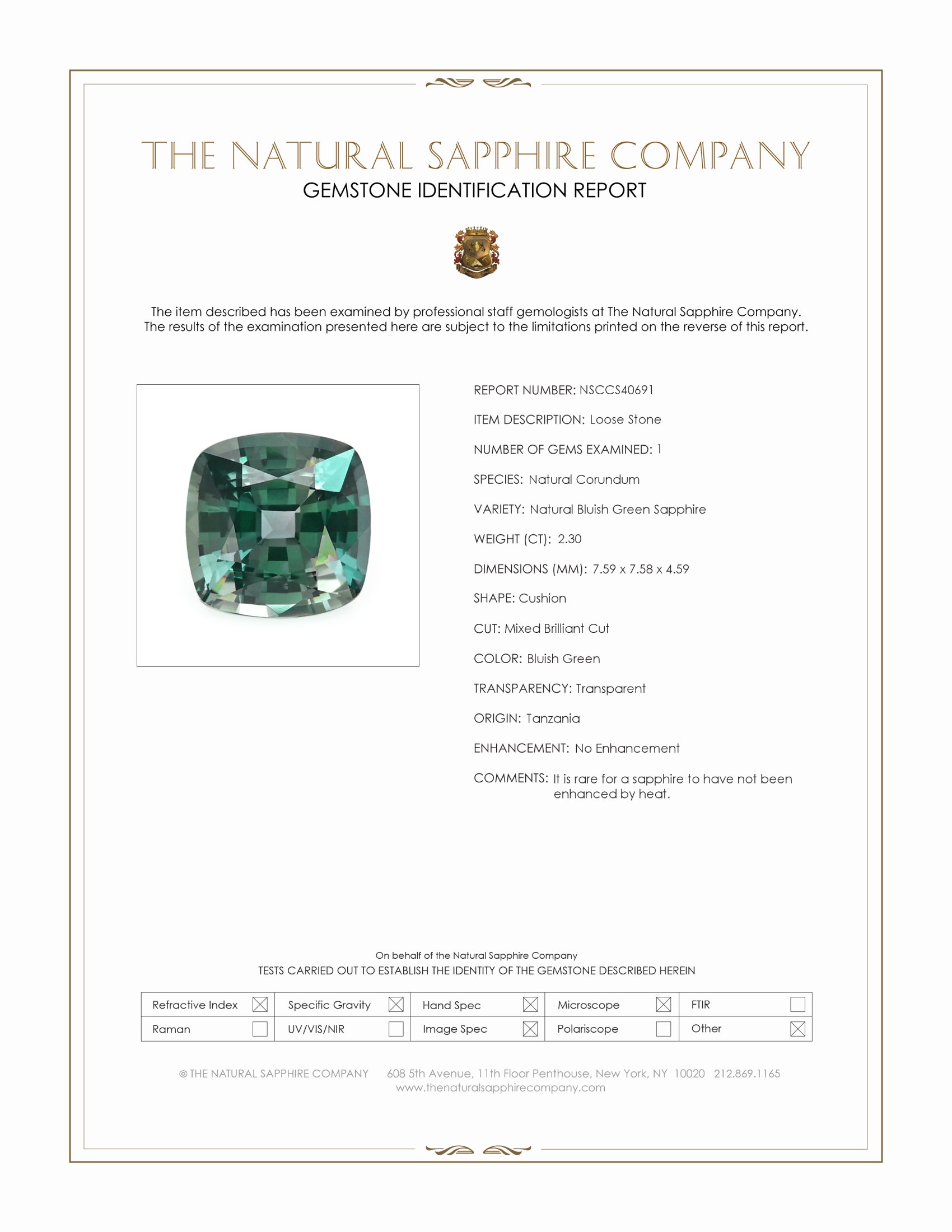 2.30 Ct. Bluish Green Sapphire from Tanzania