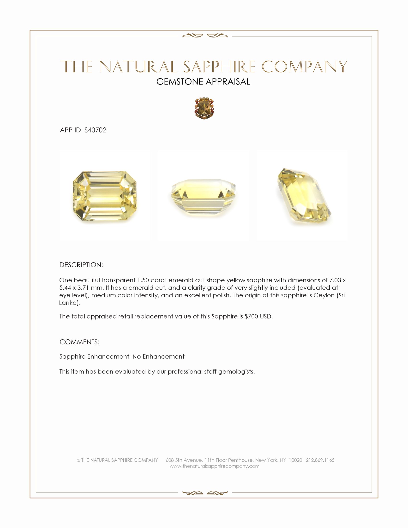 1.50 Ct. Yellow Sapphire from Ceylon (Sri Lanka)
