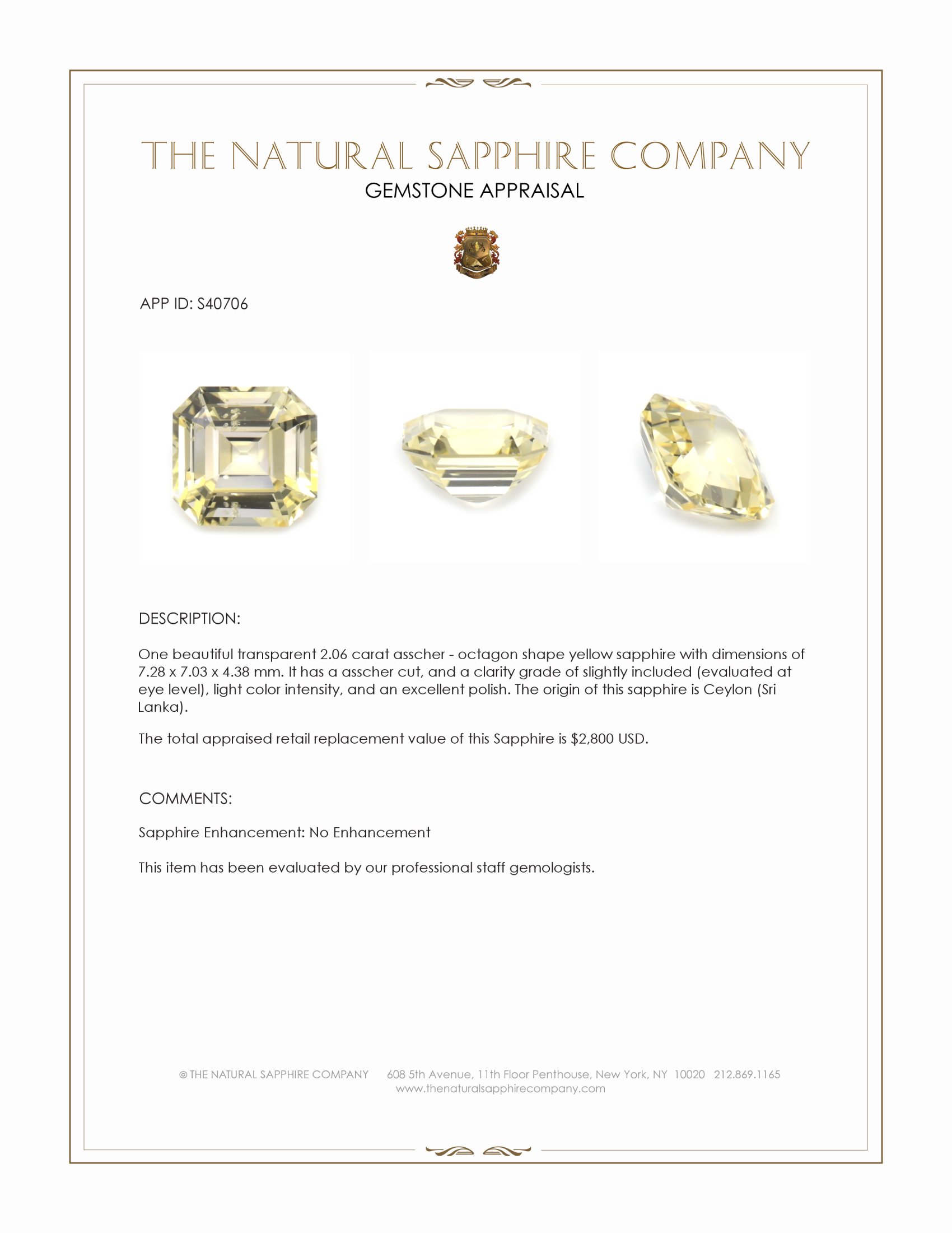 2.06 Ct. Yellow Sapphire from Ceylon (Sri Lanka)