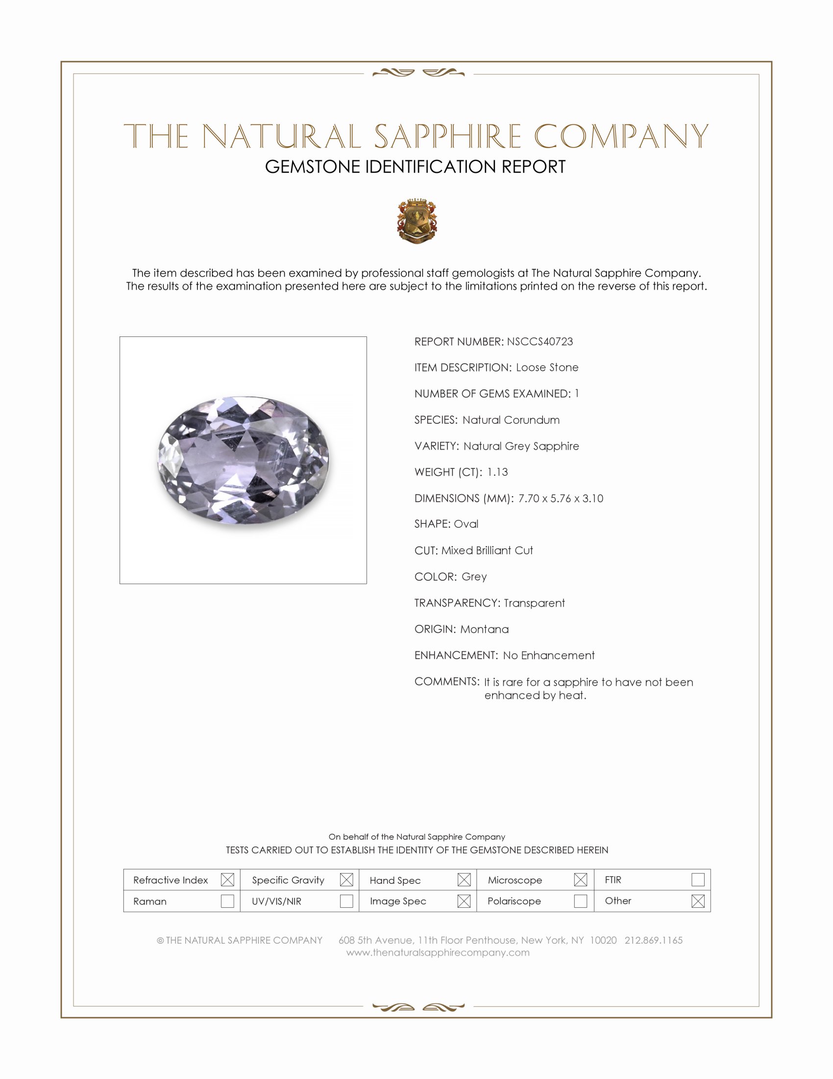 1.13 Ct. Grey Sapphire from Montana