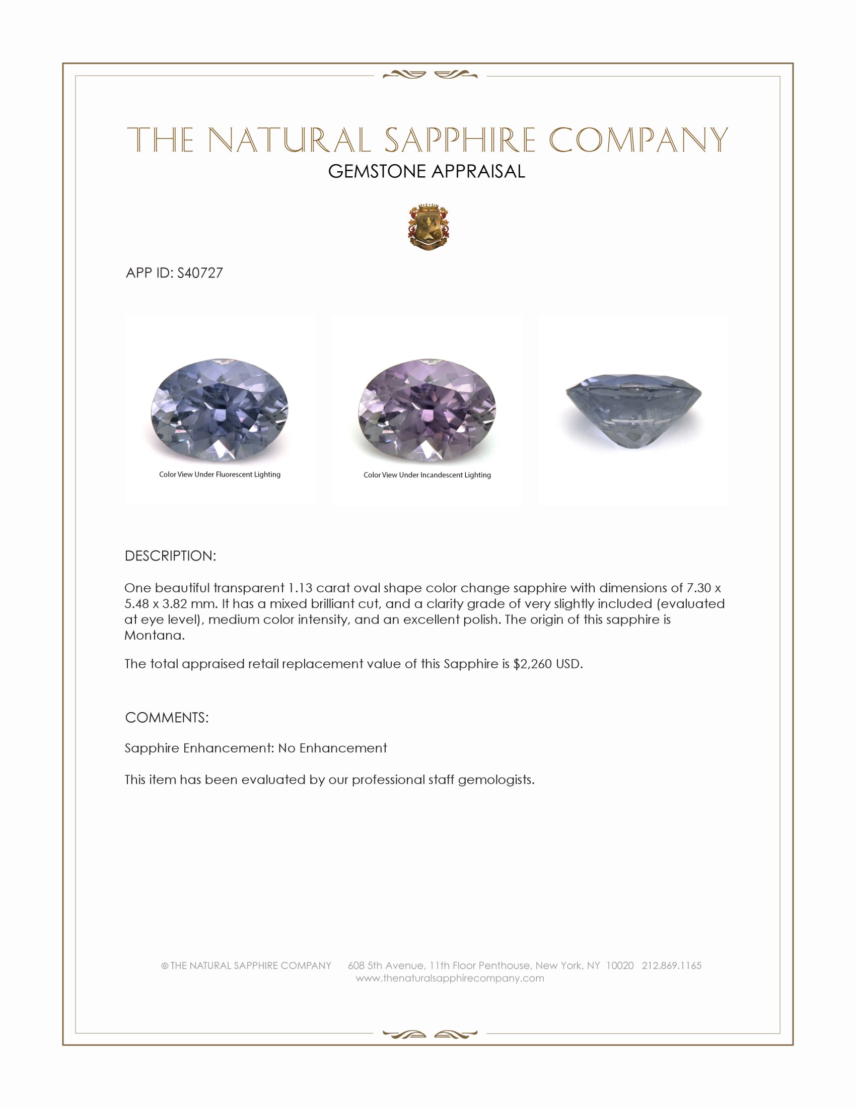 1.13 Ct. Color Change Sapphire from Montana