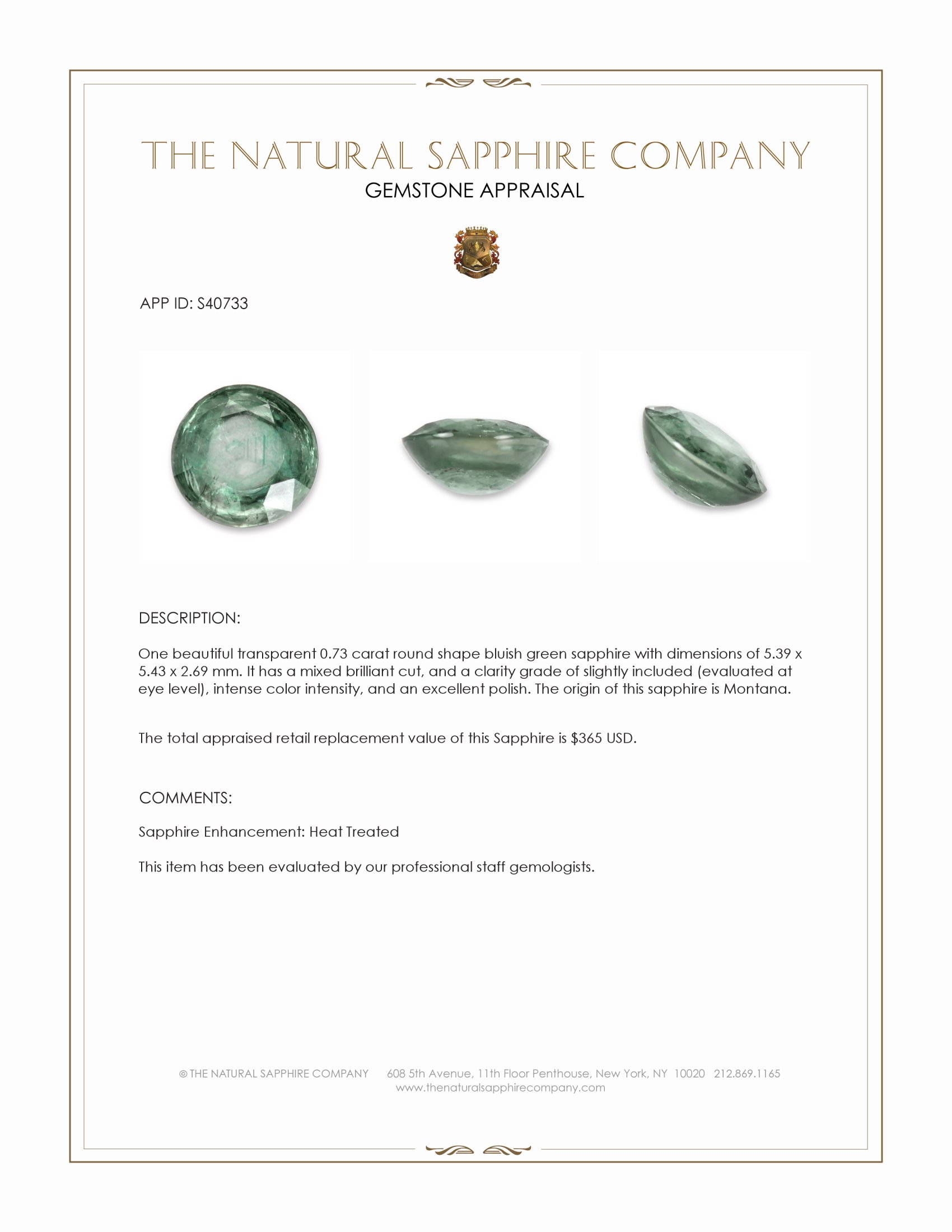 0.73 Ct. Bluish Green Sapphire from Montana