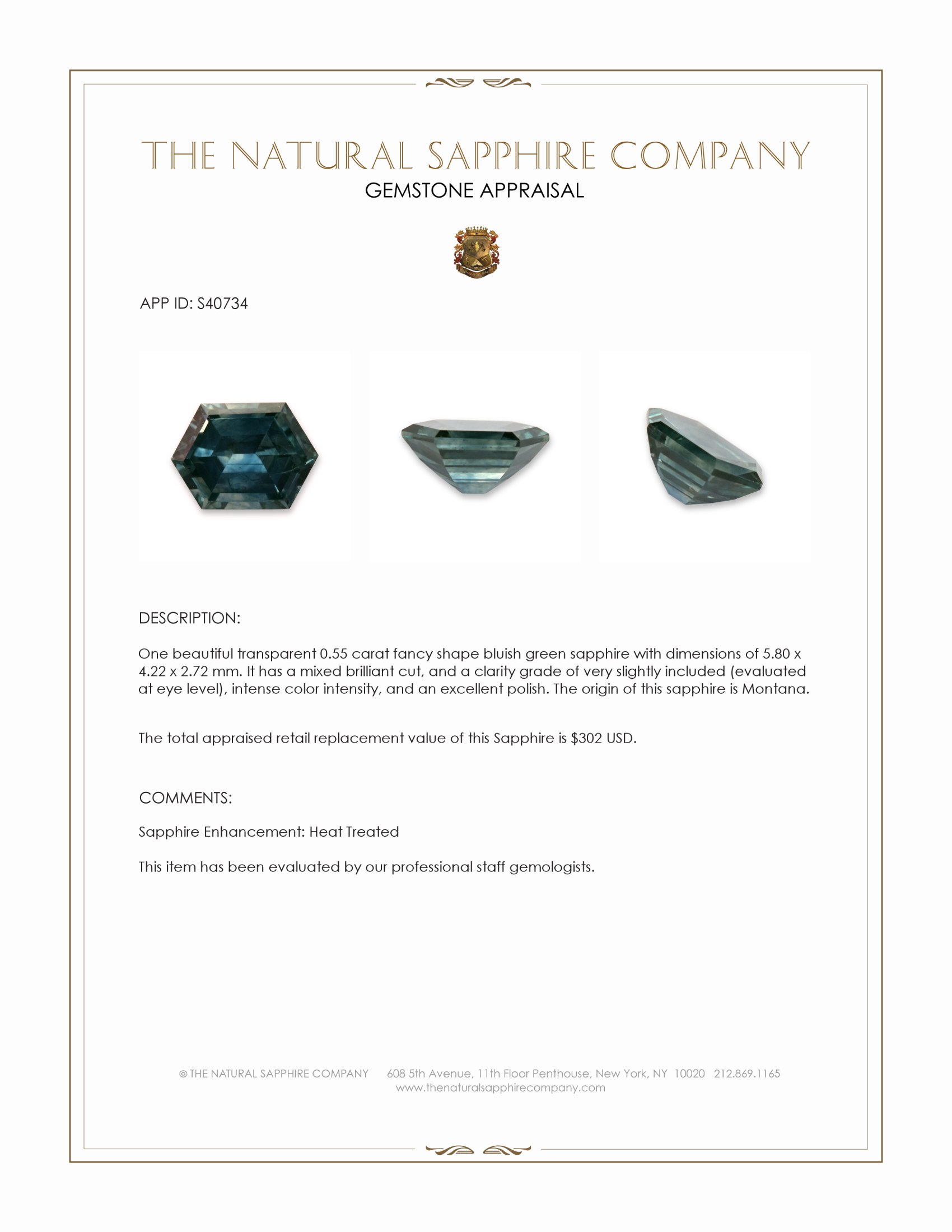 0.55 Ct. Bluish Green Sapphire from Montana