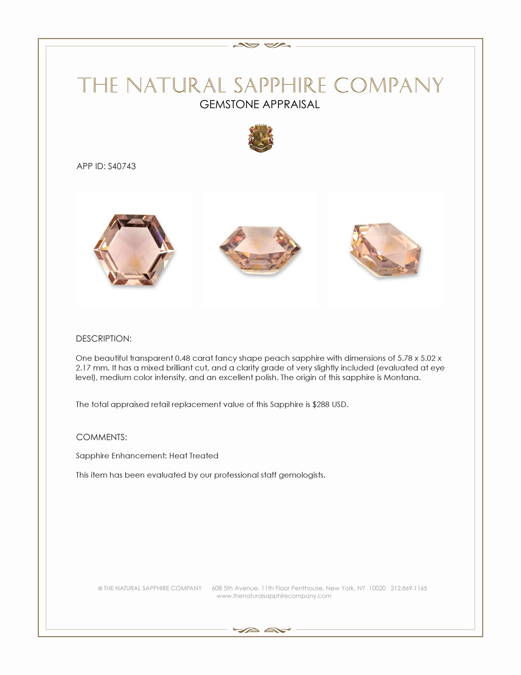 0.48 Ct. Peach Sapphire from Montana