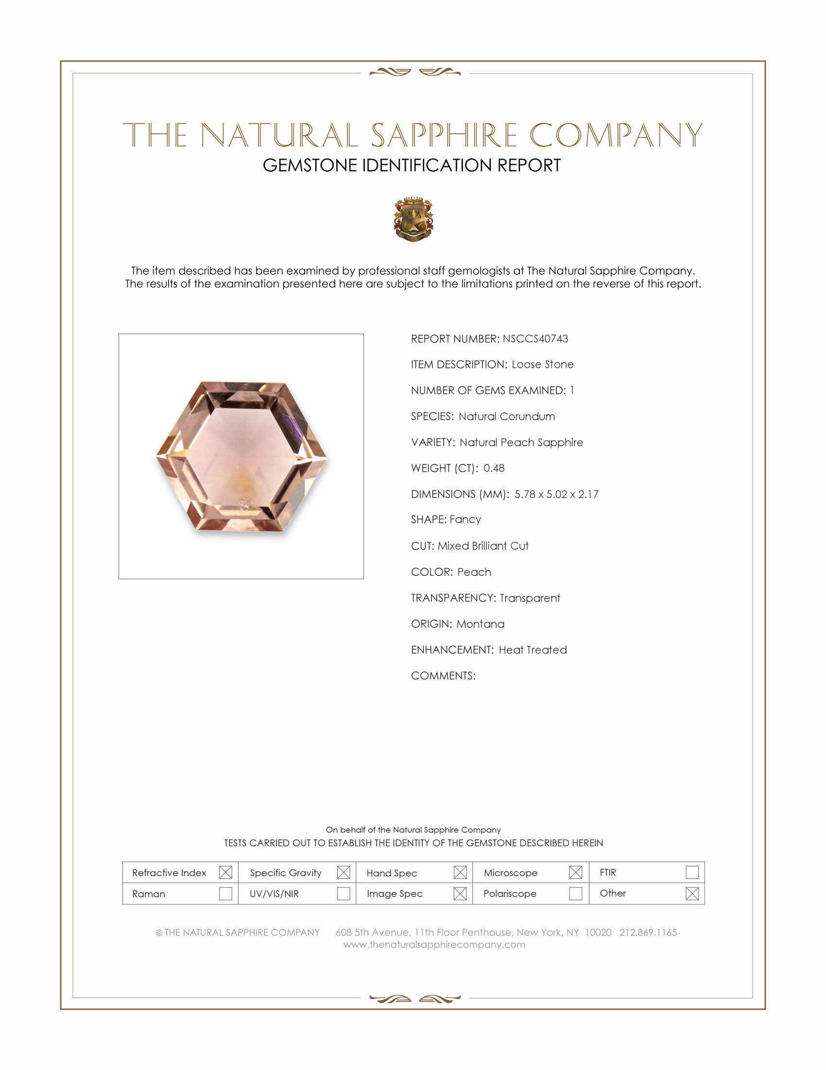 0.48 Ct. Peach Sapphire from Montana