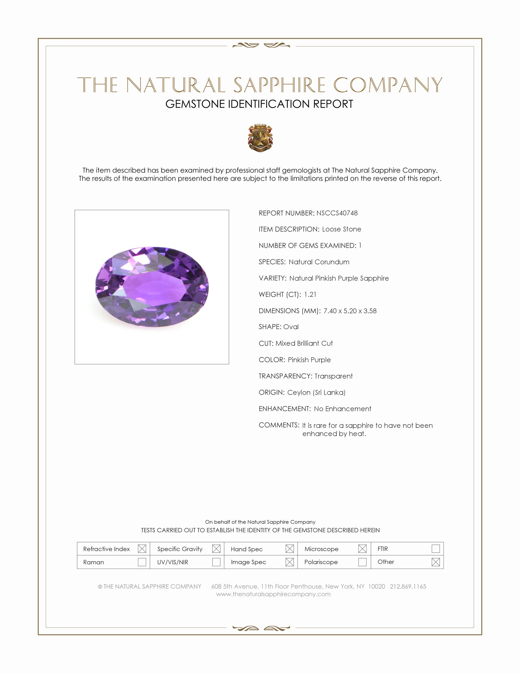 1.21 Ct. Pinkish Purple Sapphire from Ceylon (Sri Lanka)