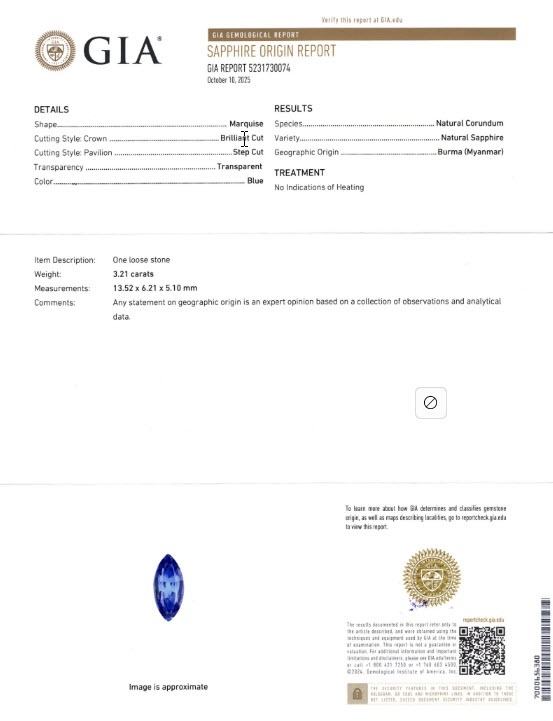 3.21 Ct. Blue Sapphire from Burma (Myanmar)