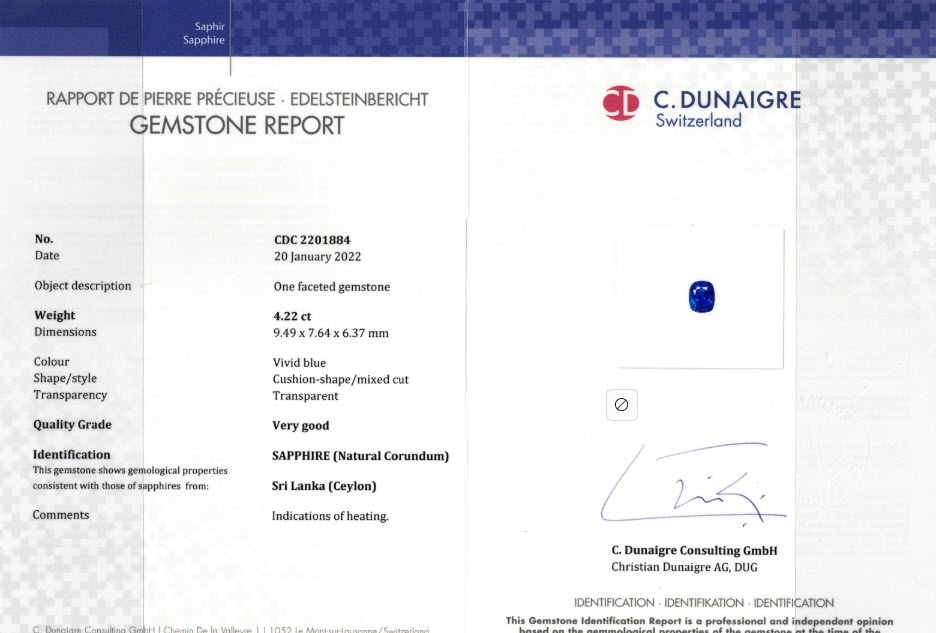 4.22 Ct. Blue Sapphire from Ceylon (Sri Lanka)
