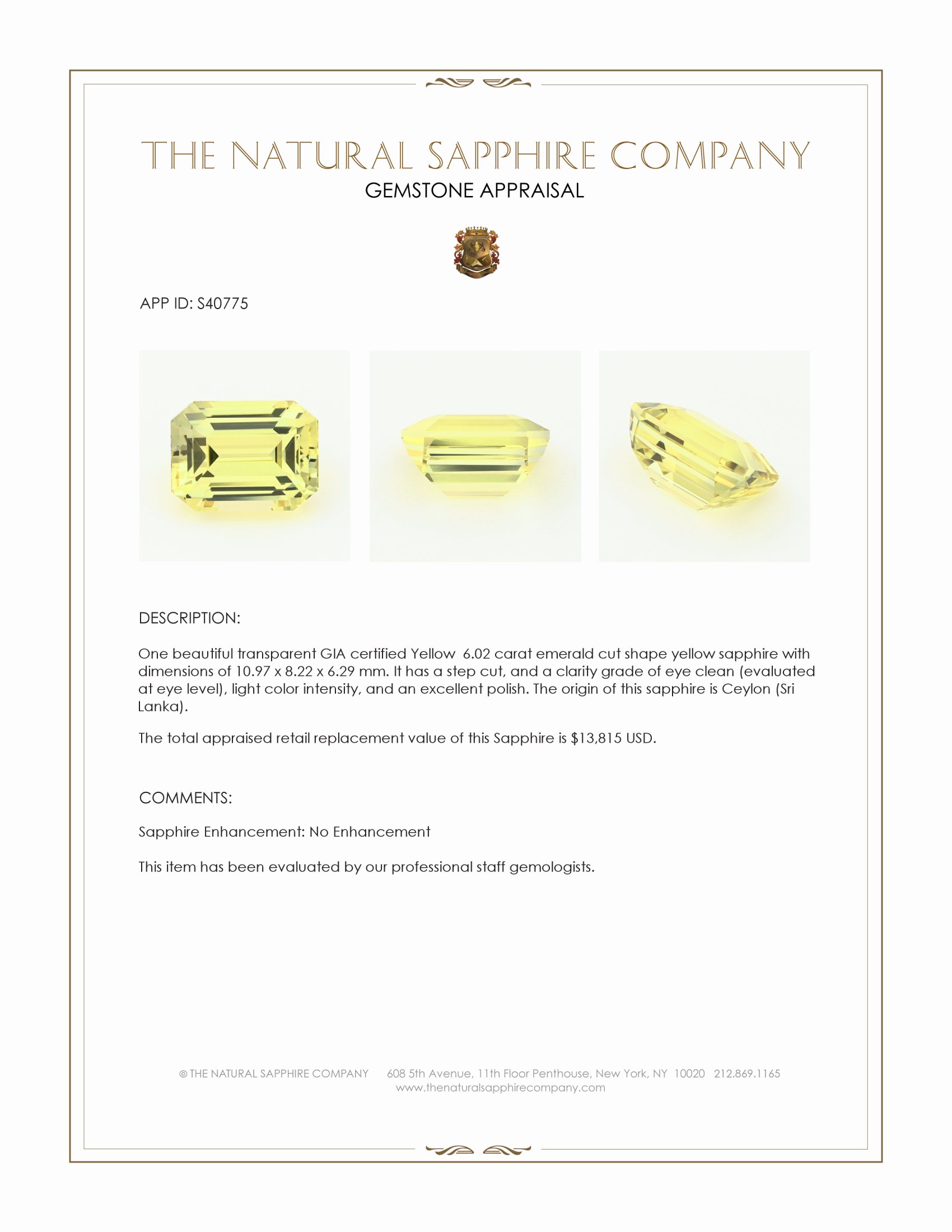 6.02 Ct. Yellow Sapphire from Ceylon (Sri Lanka)