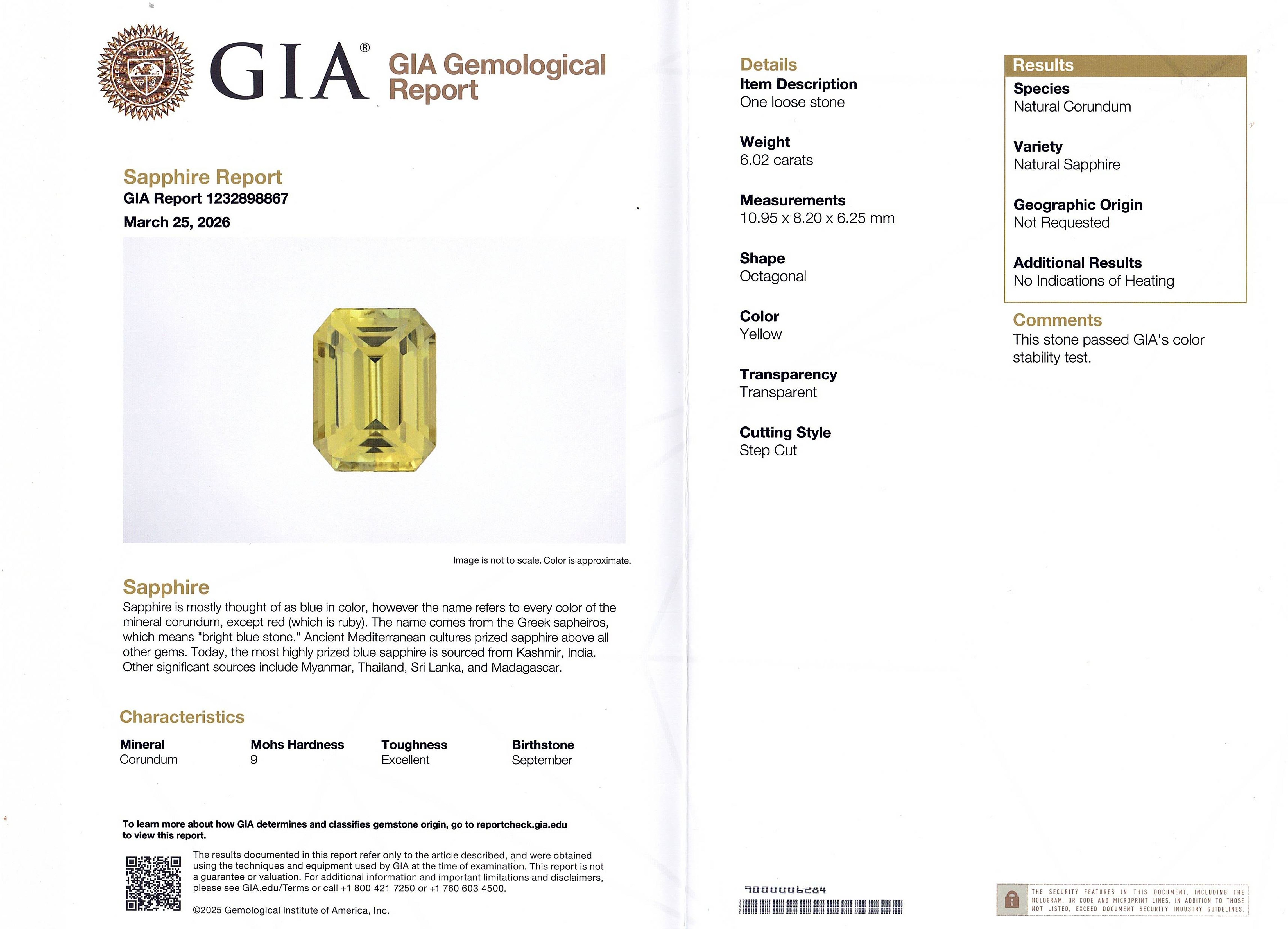 6.02 Ct. Yellow Sapphire from Ceylon (Sri Lanka)