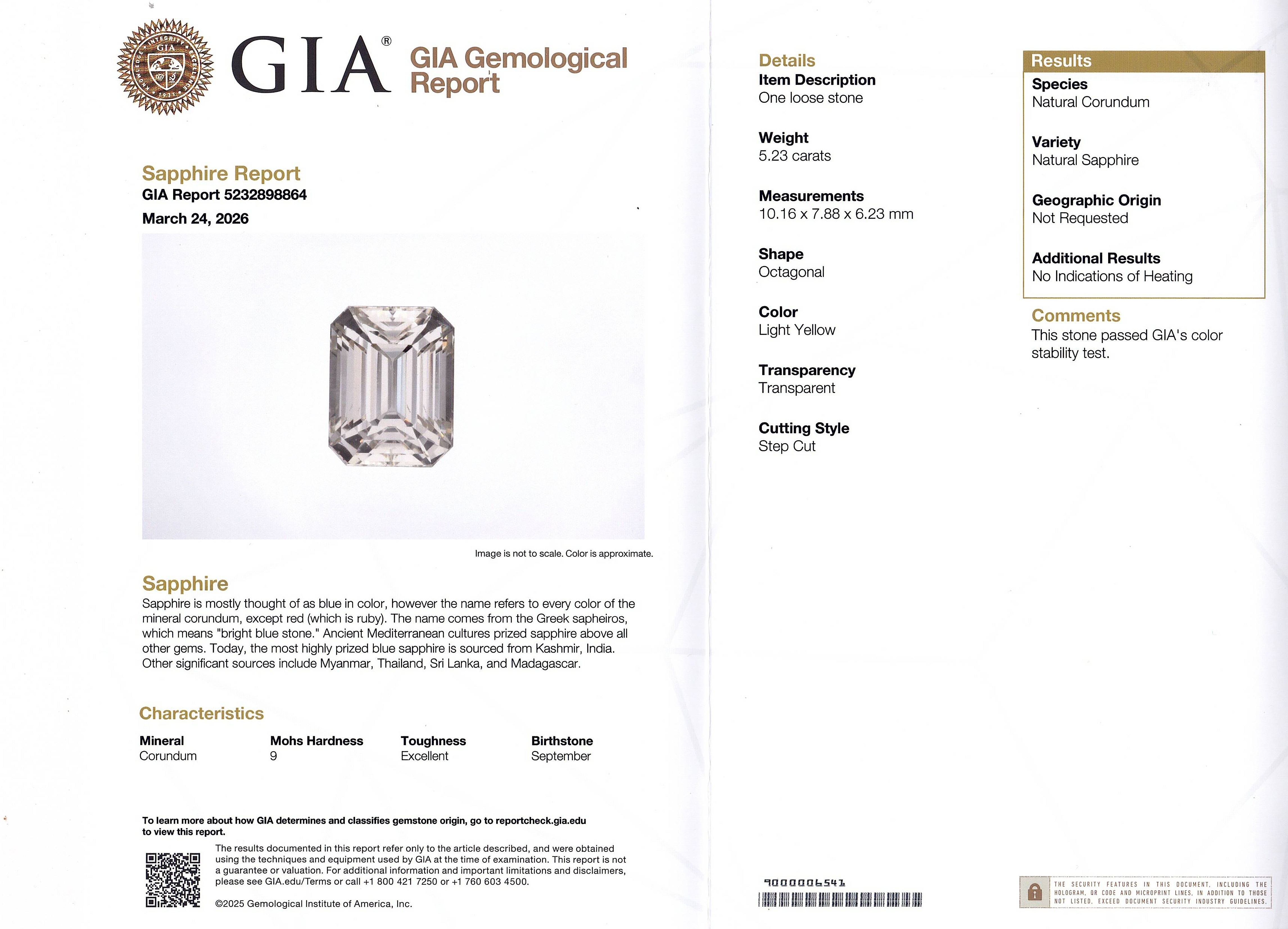 5.23 Ct. Yellow Sapphire from Ceylon (Sri Lanka)