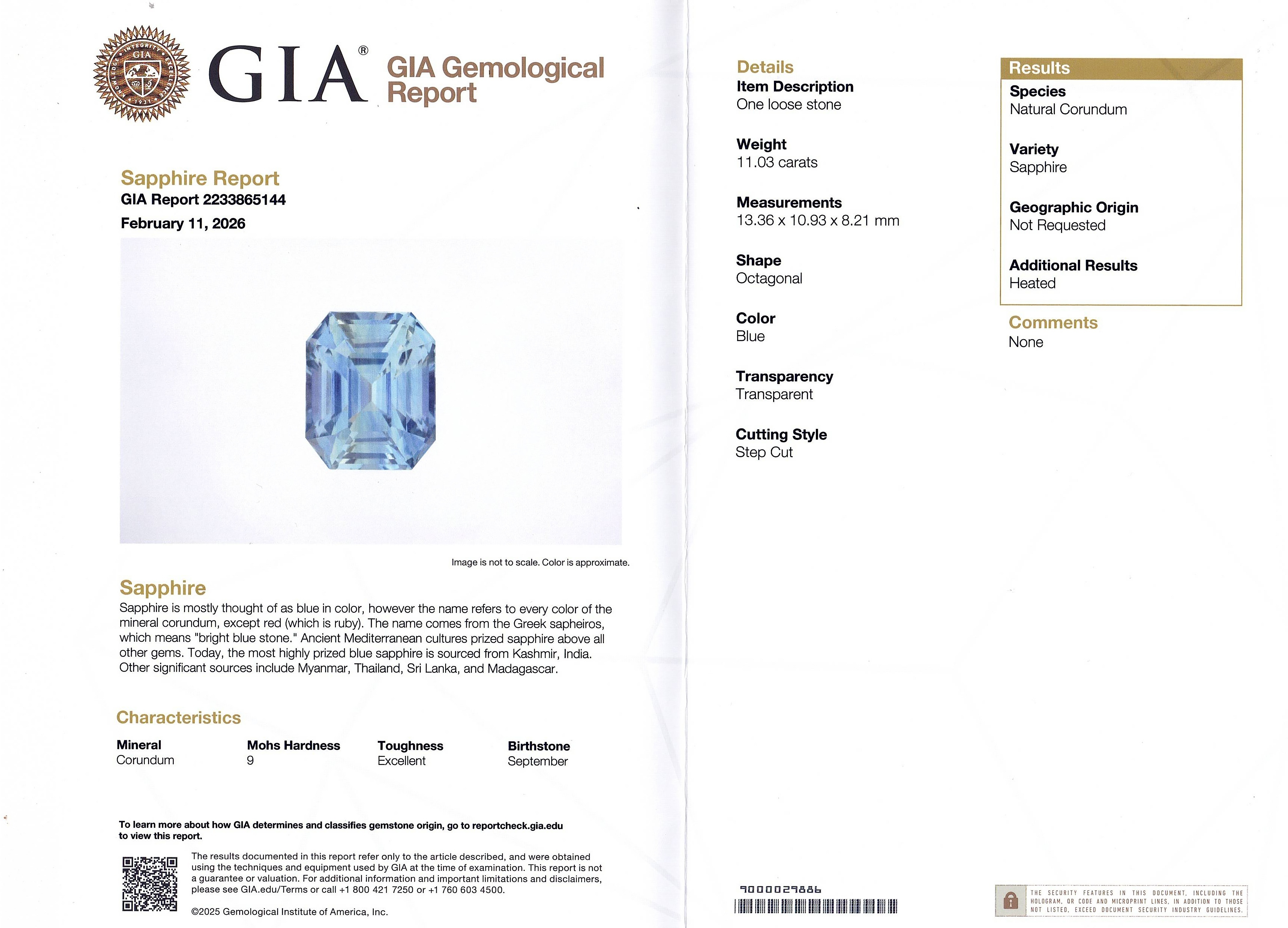 11.02 Ct. Greenish Blue Sapphire from Ceylon (Sri Lanka)