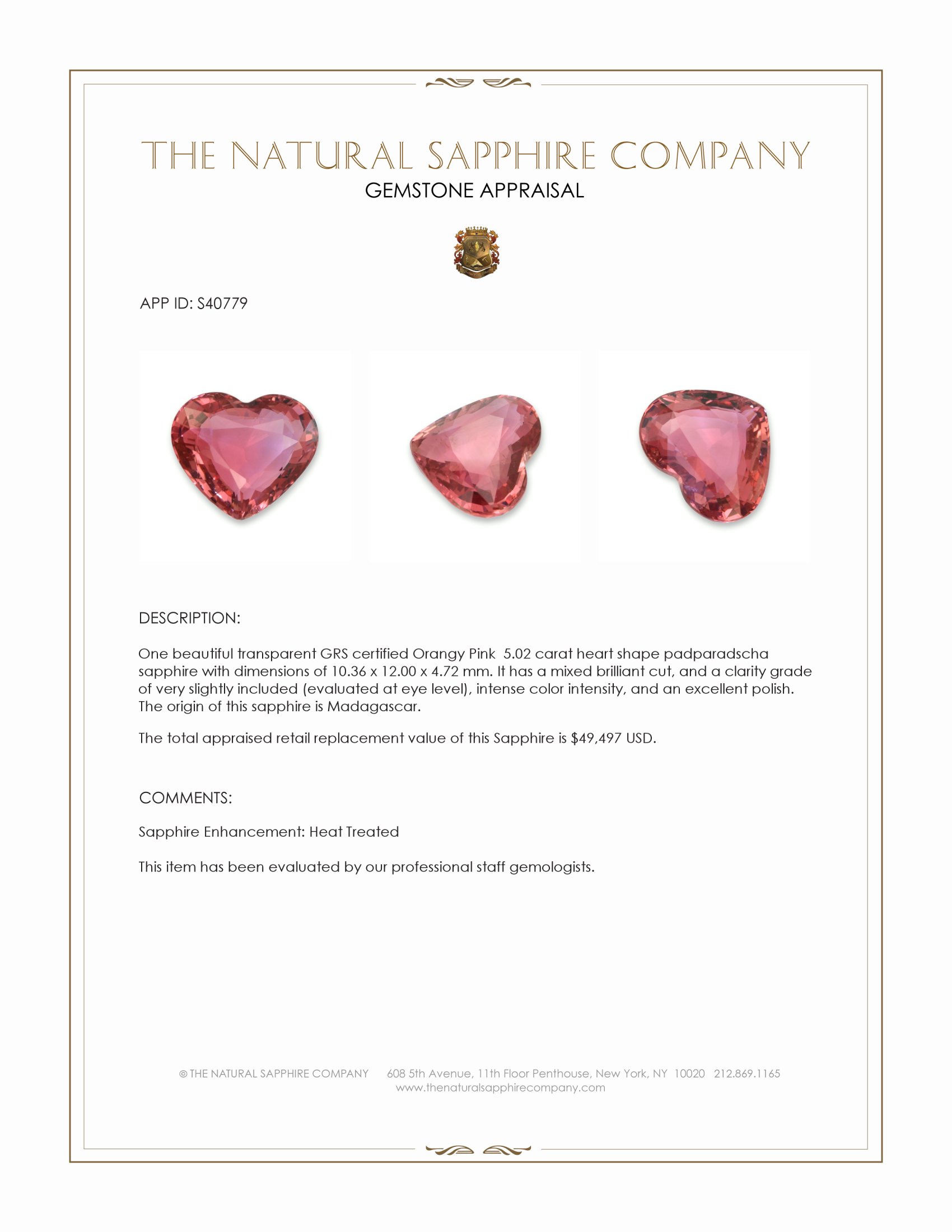 5.02 Ct. Padparadscha Sapphire from Madagascar