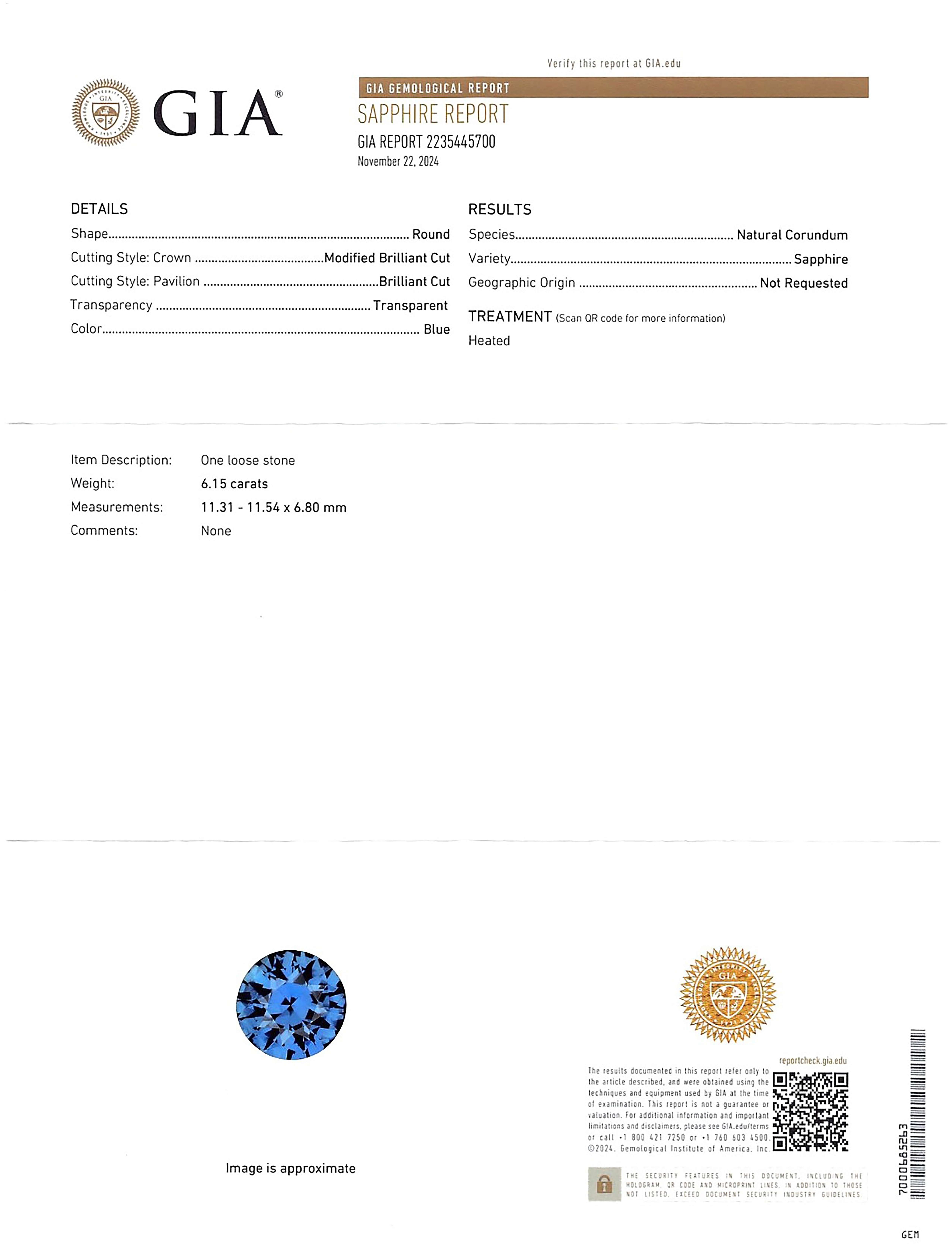 6.15 Ct. Blue Sapphire from Ceylon (Sri Lanka)