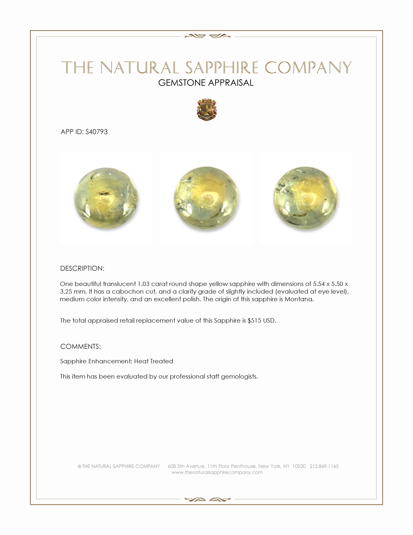 1.03 Ct. Yellow Cabochon Sapphire from Montana