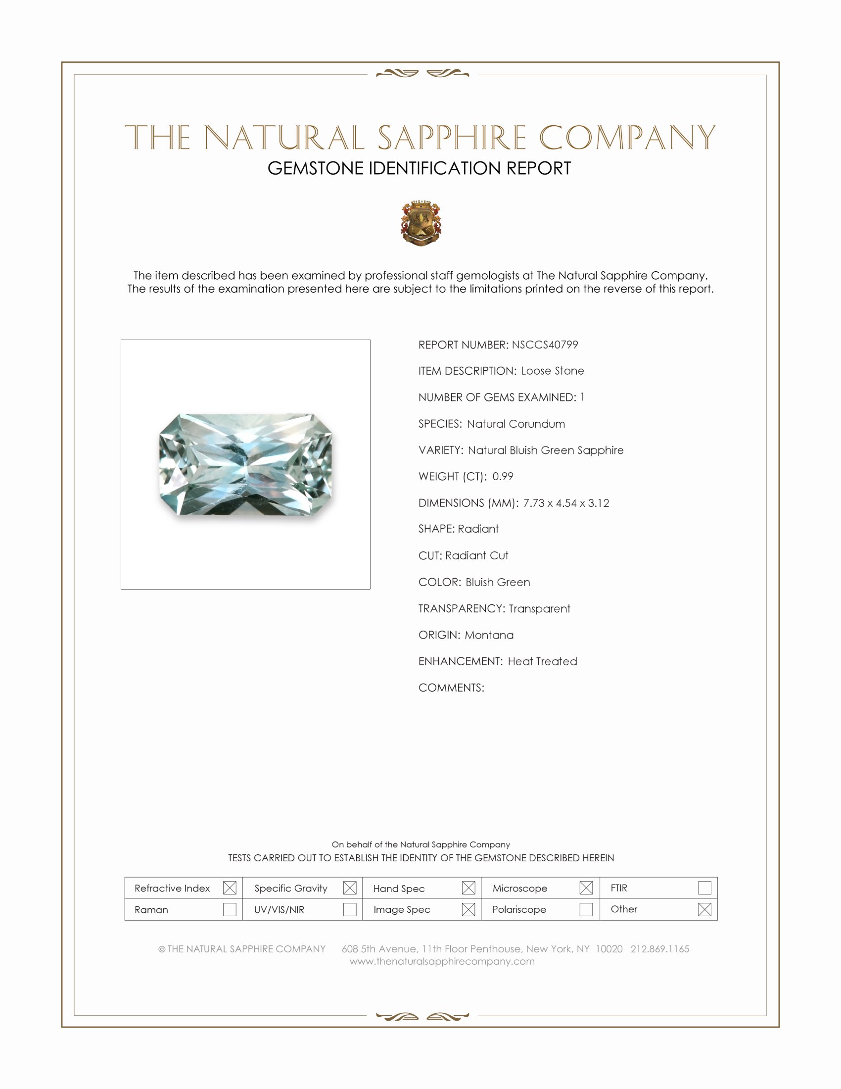 0.99 Ct. Bluish Green Sapphire from Montana