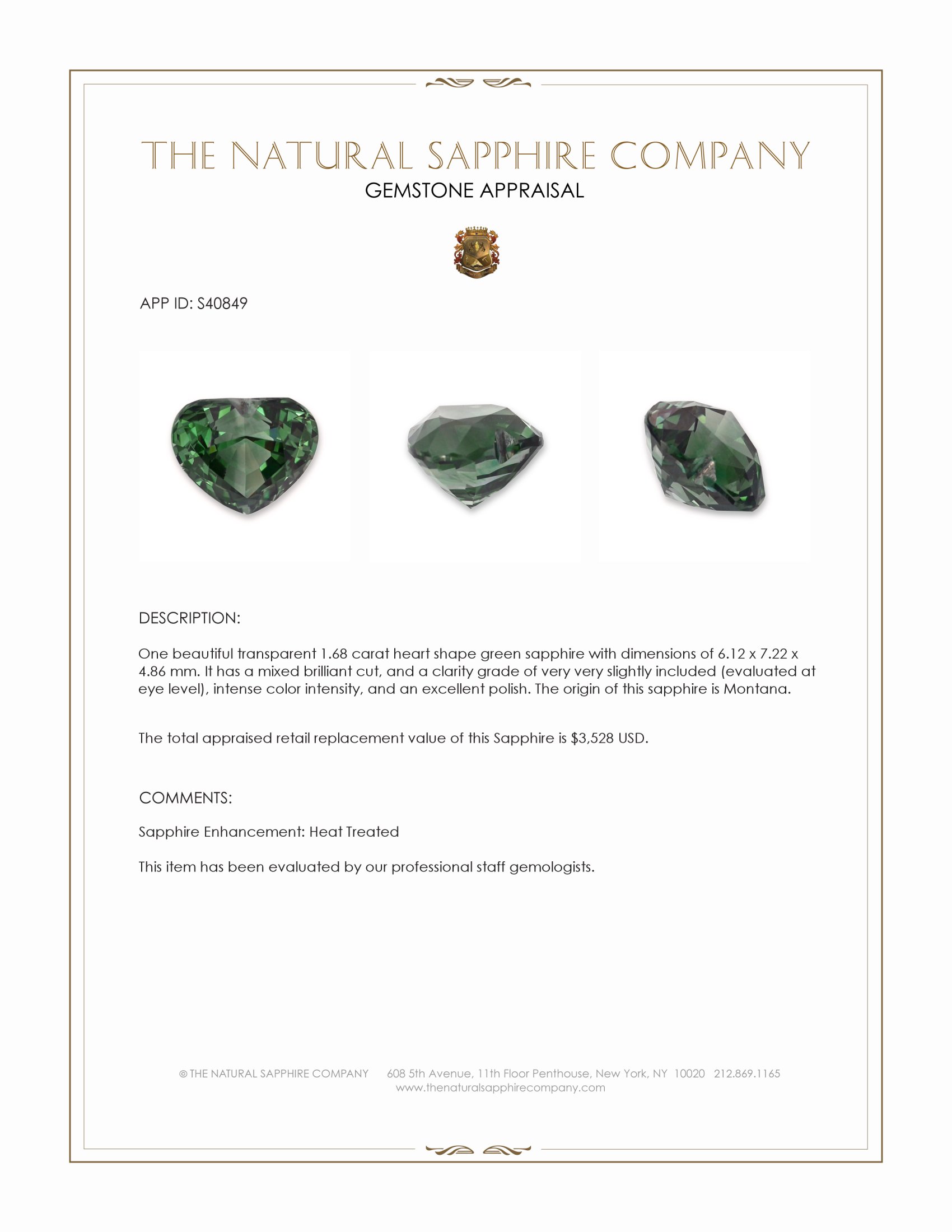 1.68 Ct. Green Sapphire from Montana