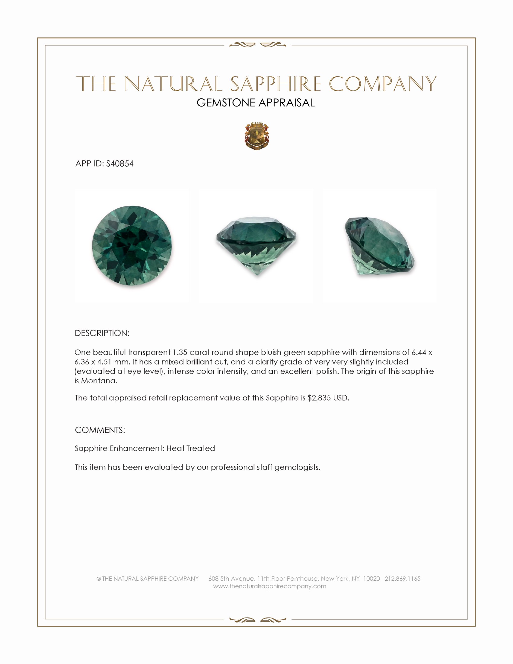 1.35 Ct. Bluish Green Sapphire from Montana