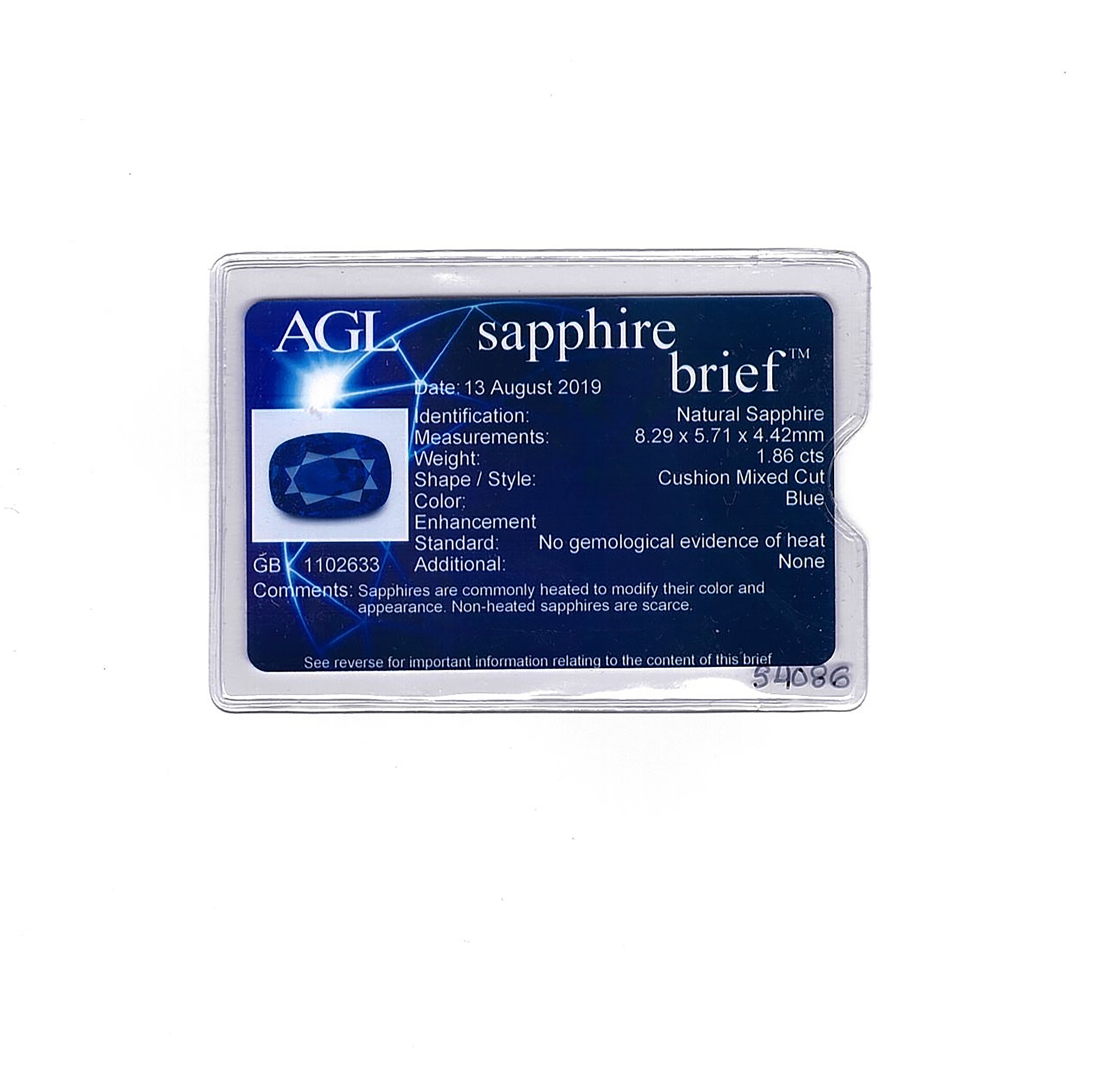 1.86 Ct. Blue Sapphire from Ceylon (Sri Lanka)