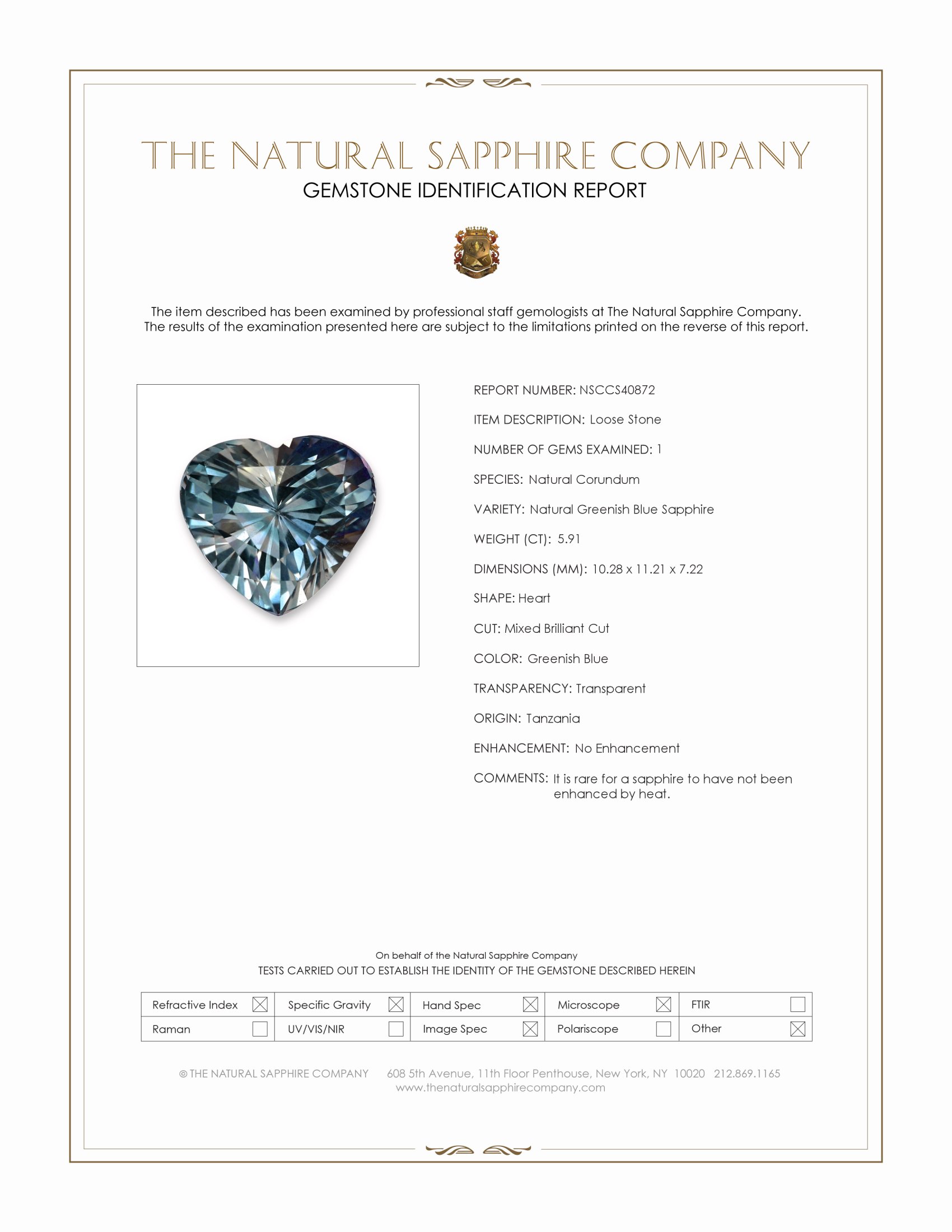 5.91 Ct. Greenish Blue Sapphire from Tanzania