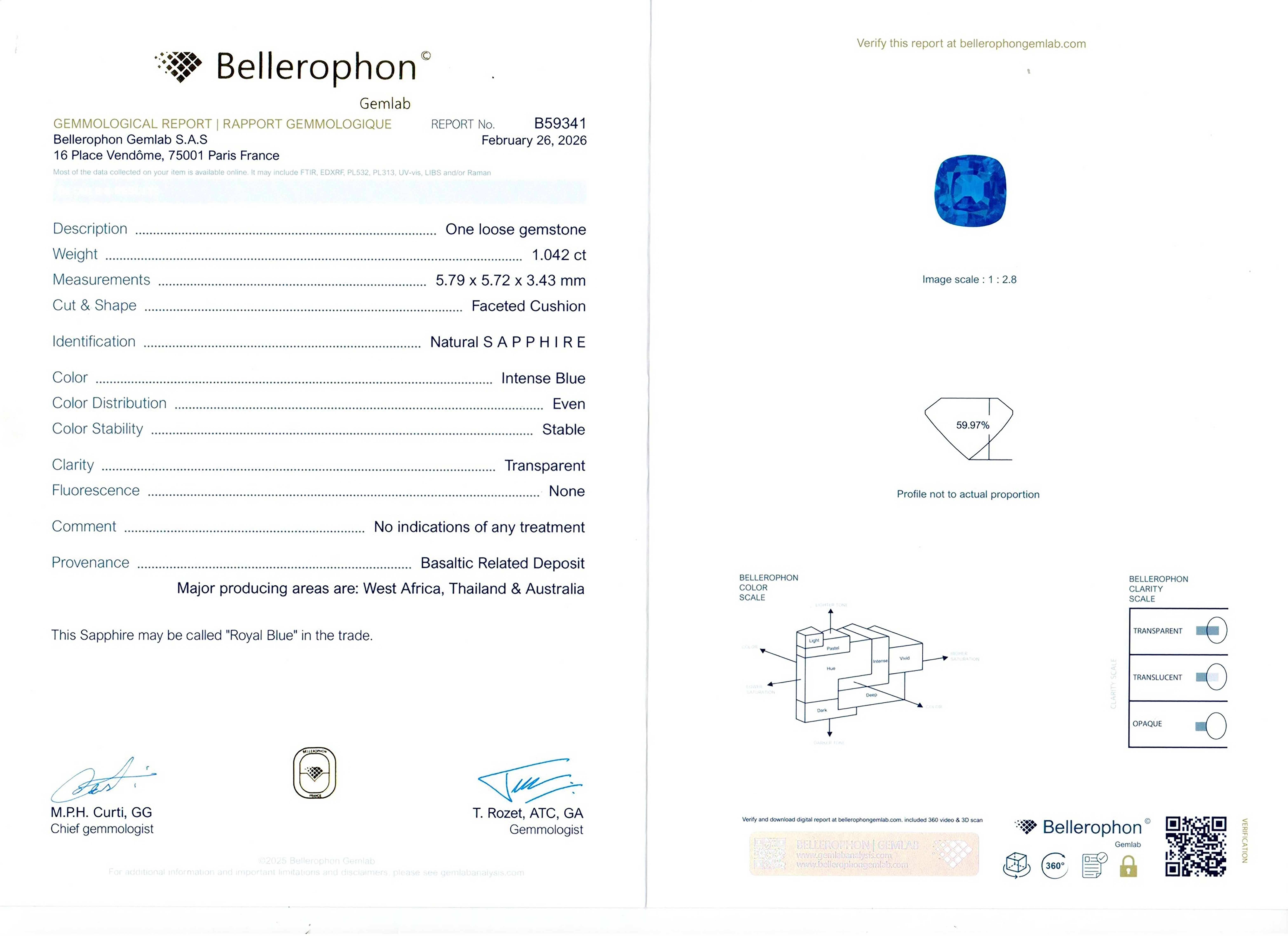 1.04 Ct. Blue Sapphire from Thailand