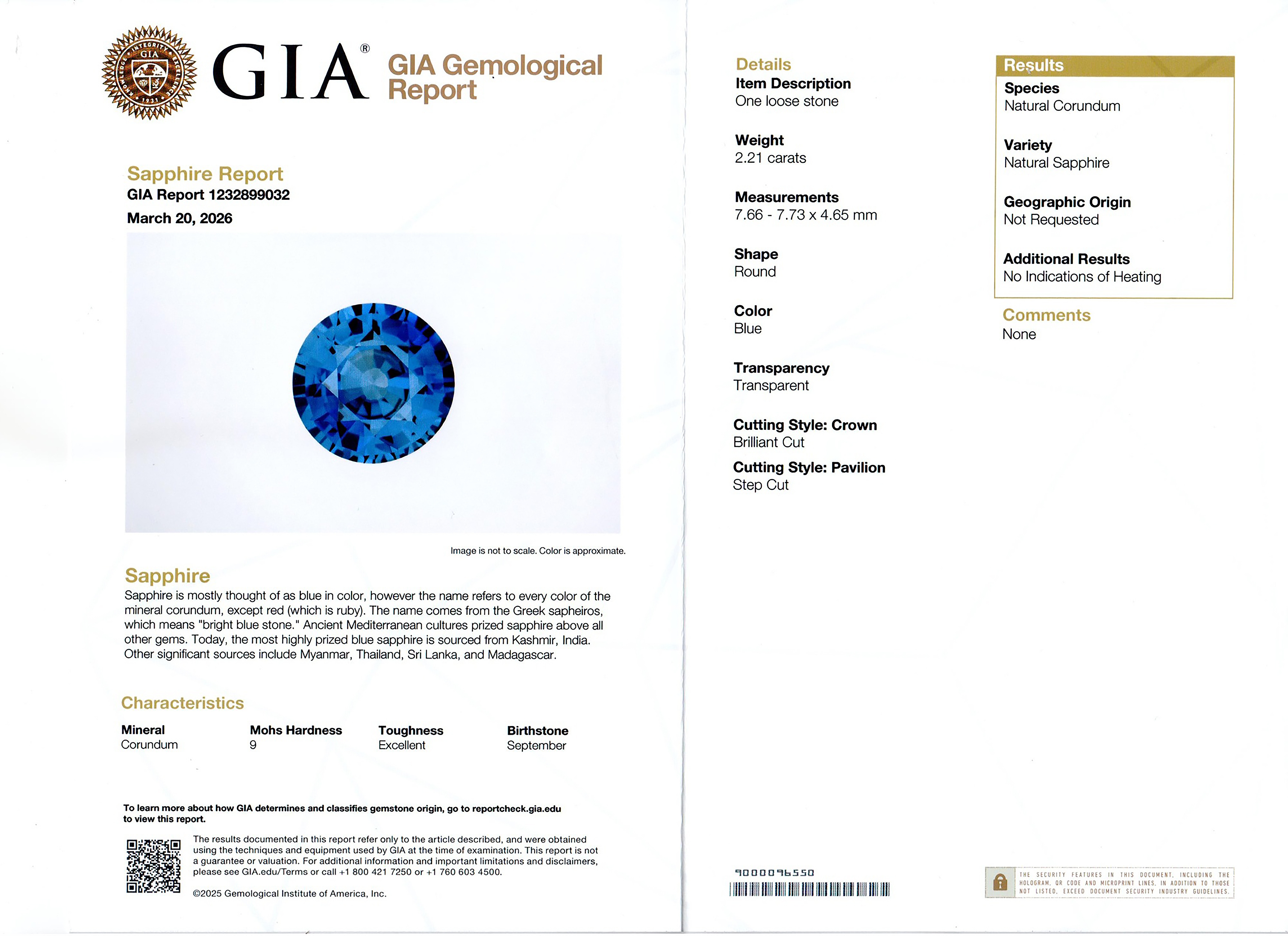2.21 Ct. Blue Sapphire from Ceylon (Sri Lanka)