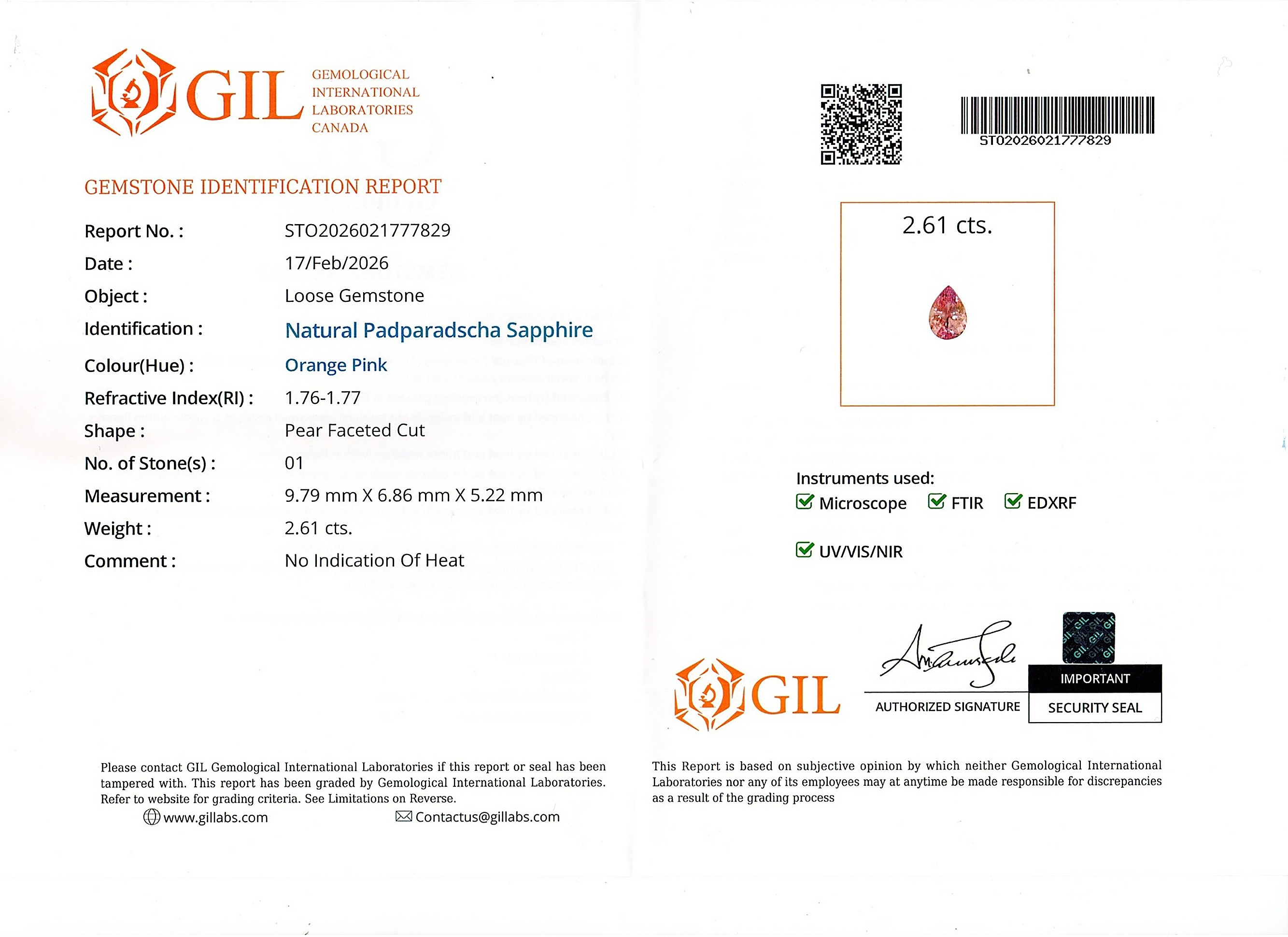 2.61 Ct. Padparadscha Sapphire from Ceylon (Sri Lanka)