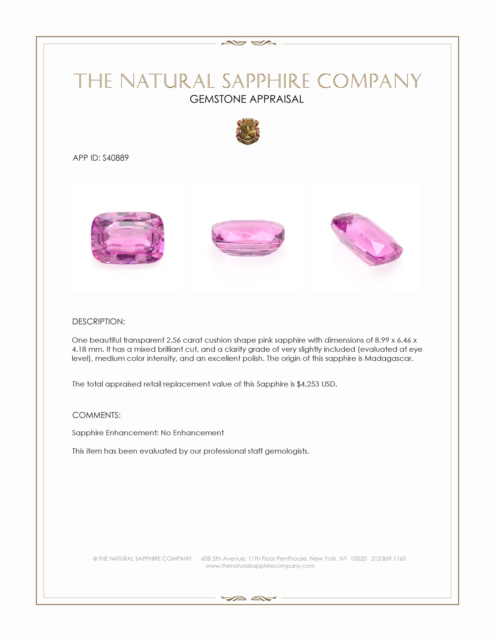 2.56 Ct. Pink Sapphire from Madagascar