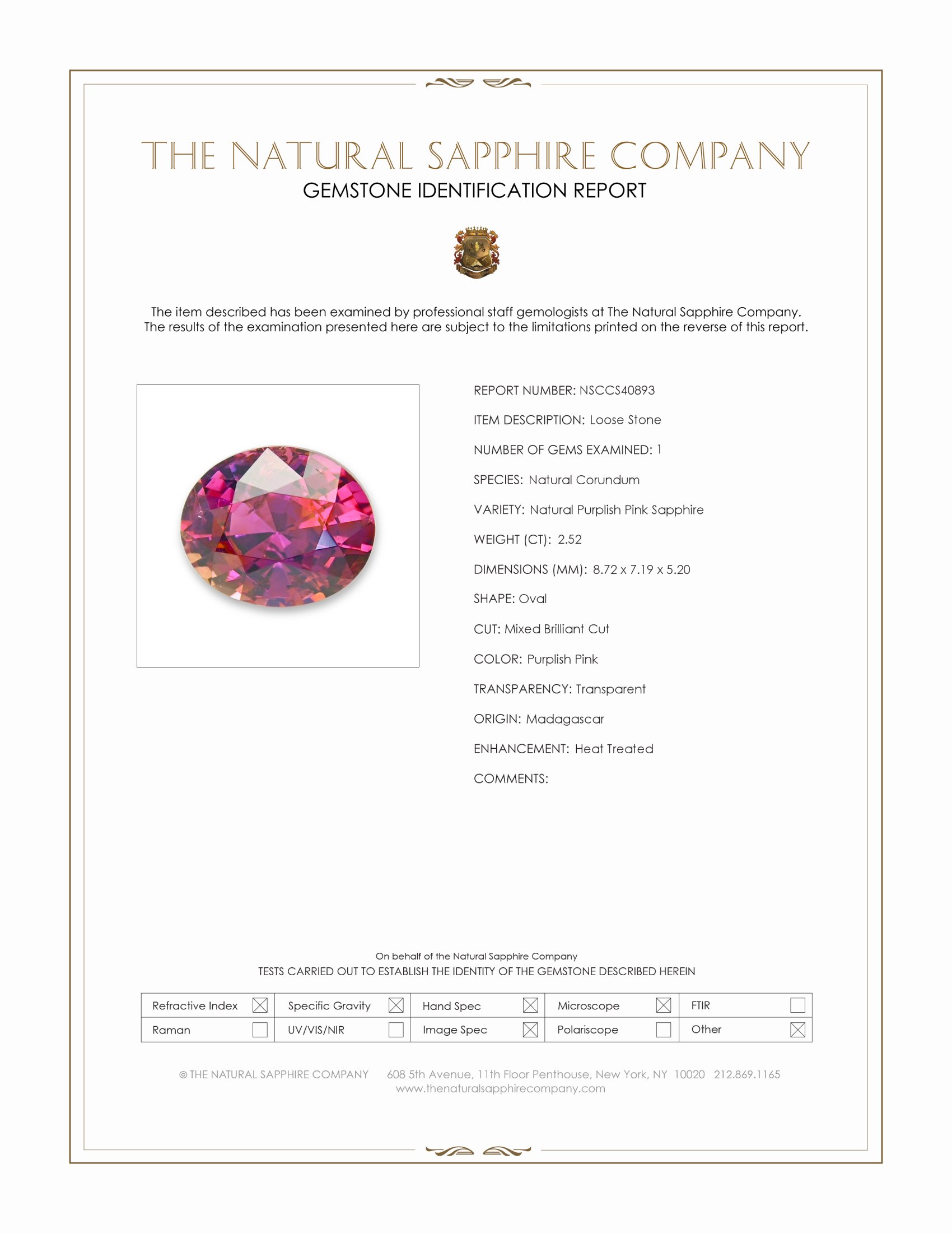 2.52 Ct. Purplish Pink Sapphire from Madagascar
