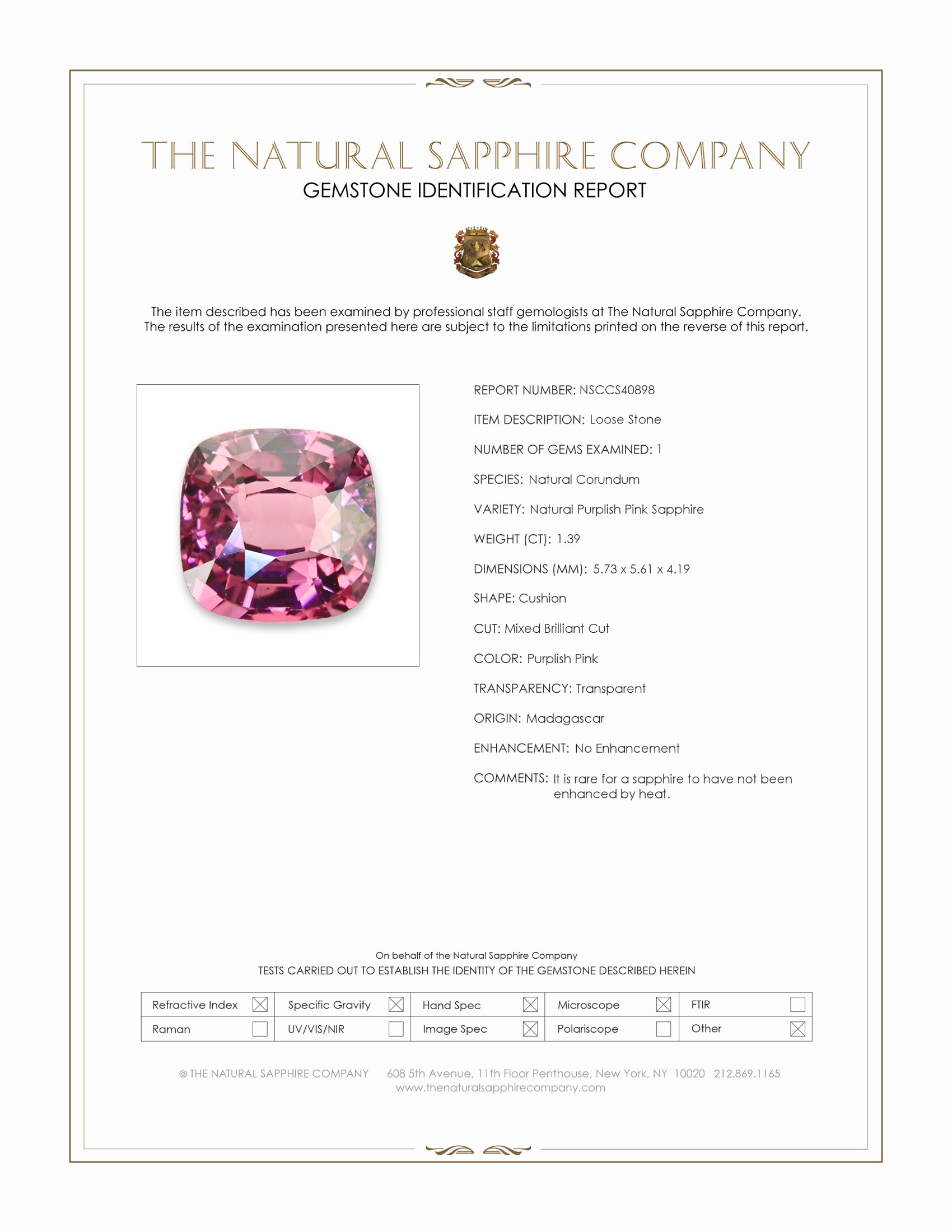 1.39 Ct. Purplish Pink Sapphire from Madagascar