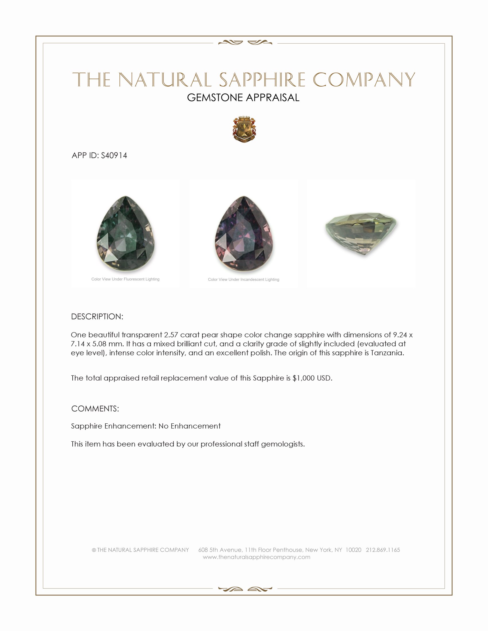 2.57 Ct. Color Change Sapphire from Tanzania