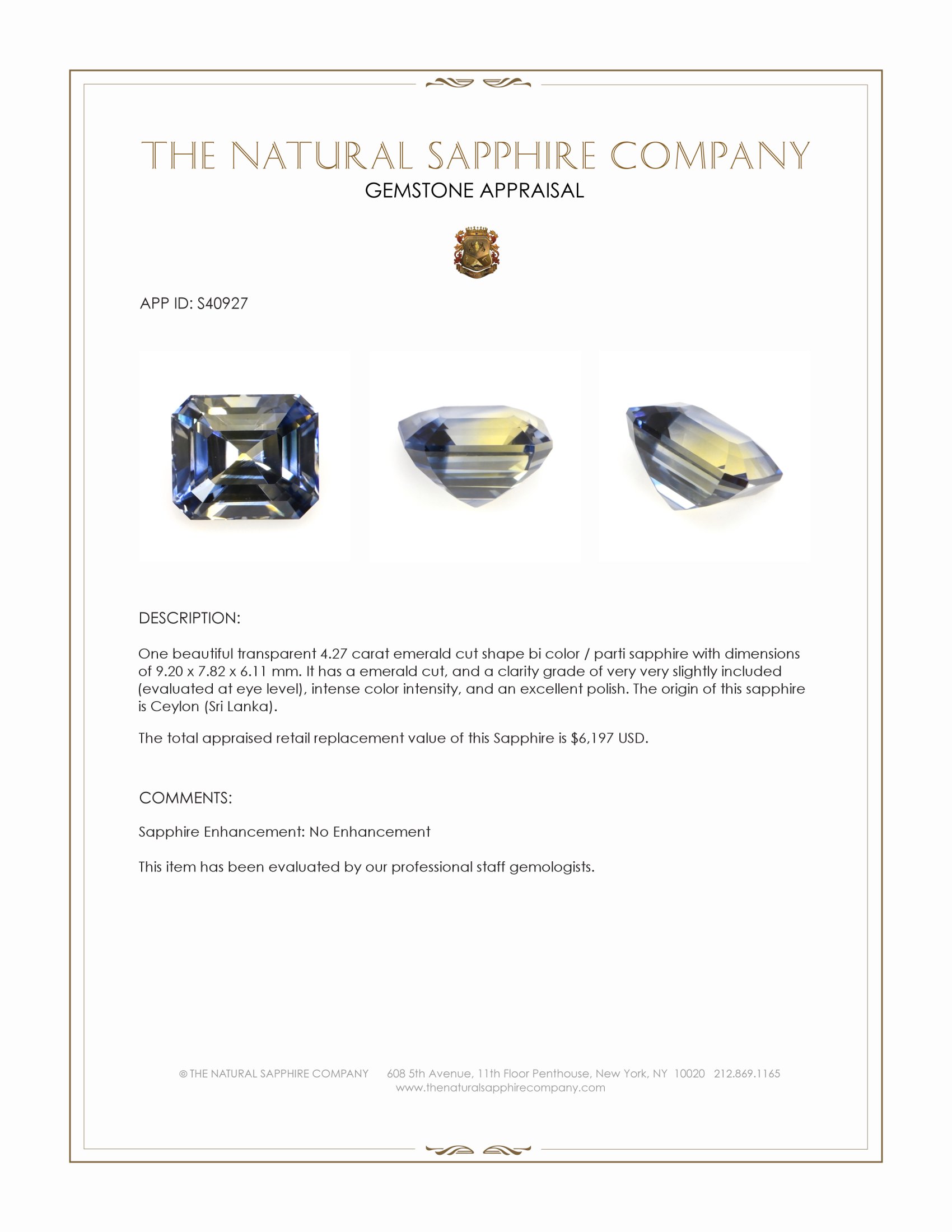 4.27 Ct. Bi Color / Parti Sapphire from Ceylon (Sri Lanka)