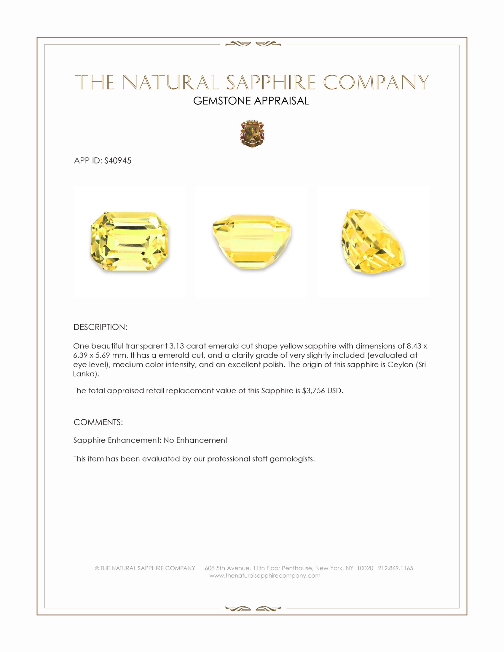 3.13 Ct. Yellow Sapphire from Ceylon (Sri Lanka)