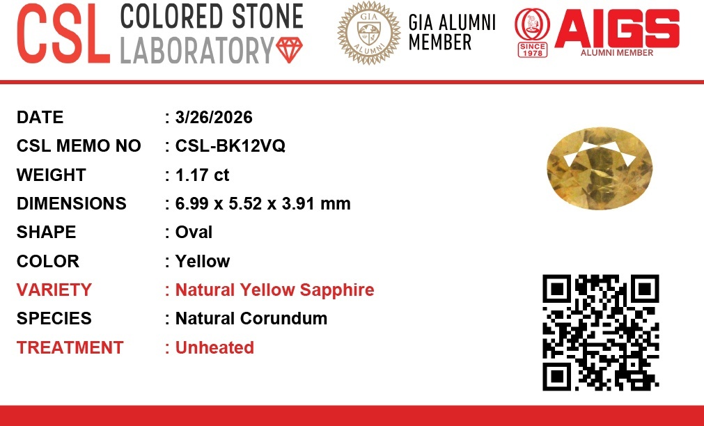 1.16 Ct. Yellow Sapphire from Ceylon (Sri Lanka)