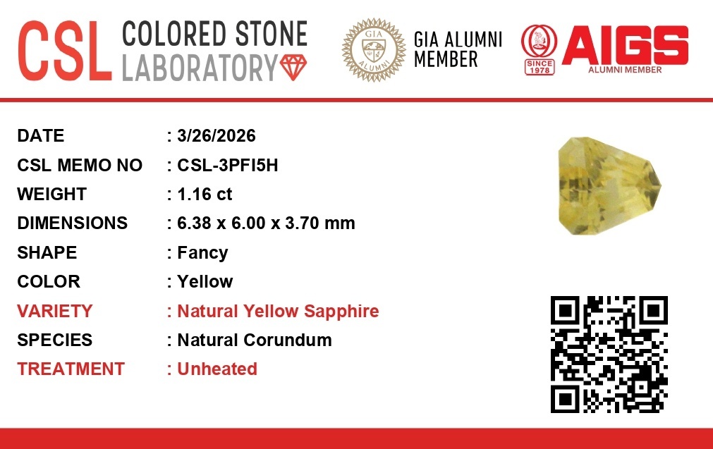 1.15 Ct. Yellow Sapphire from Ceylon (Sri Lanka)