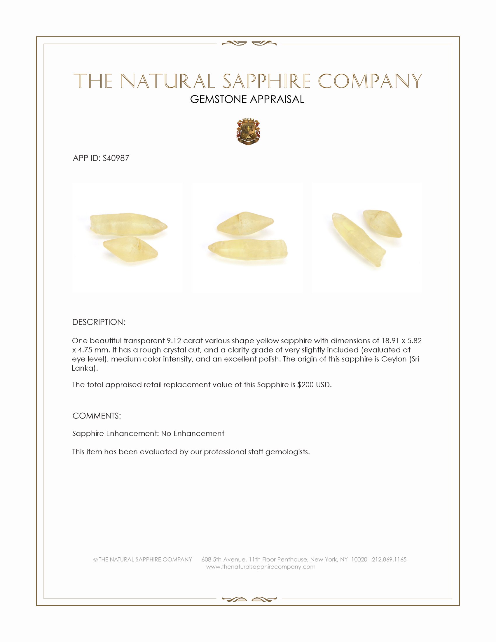 9.12 Ct. Yellow Sapphire from Ceylon (Sri Lanka)