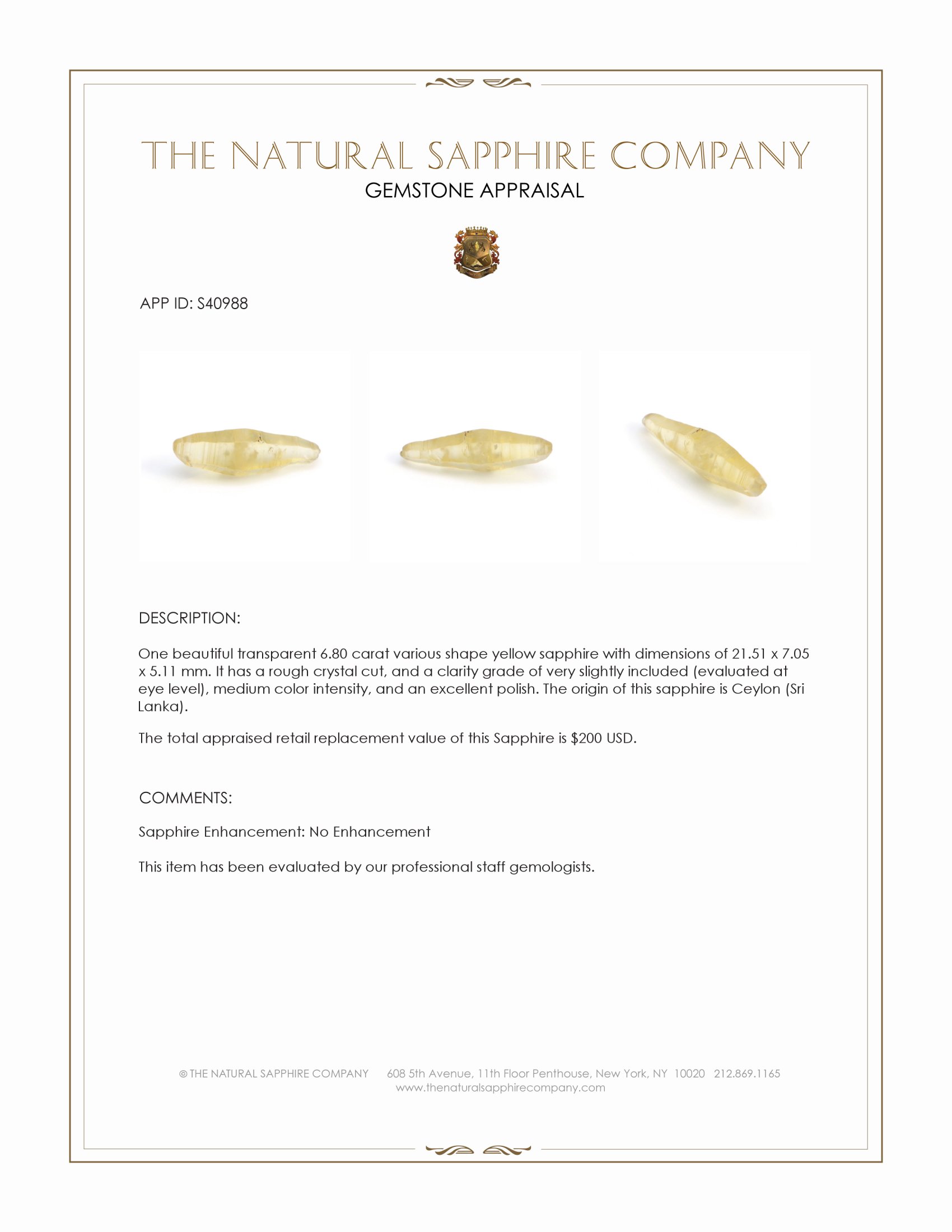6.80 Ct. Yellow Sapphire from Ceylon (Sri Lanka)