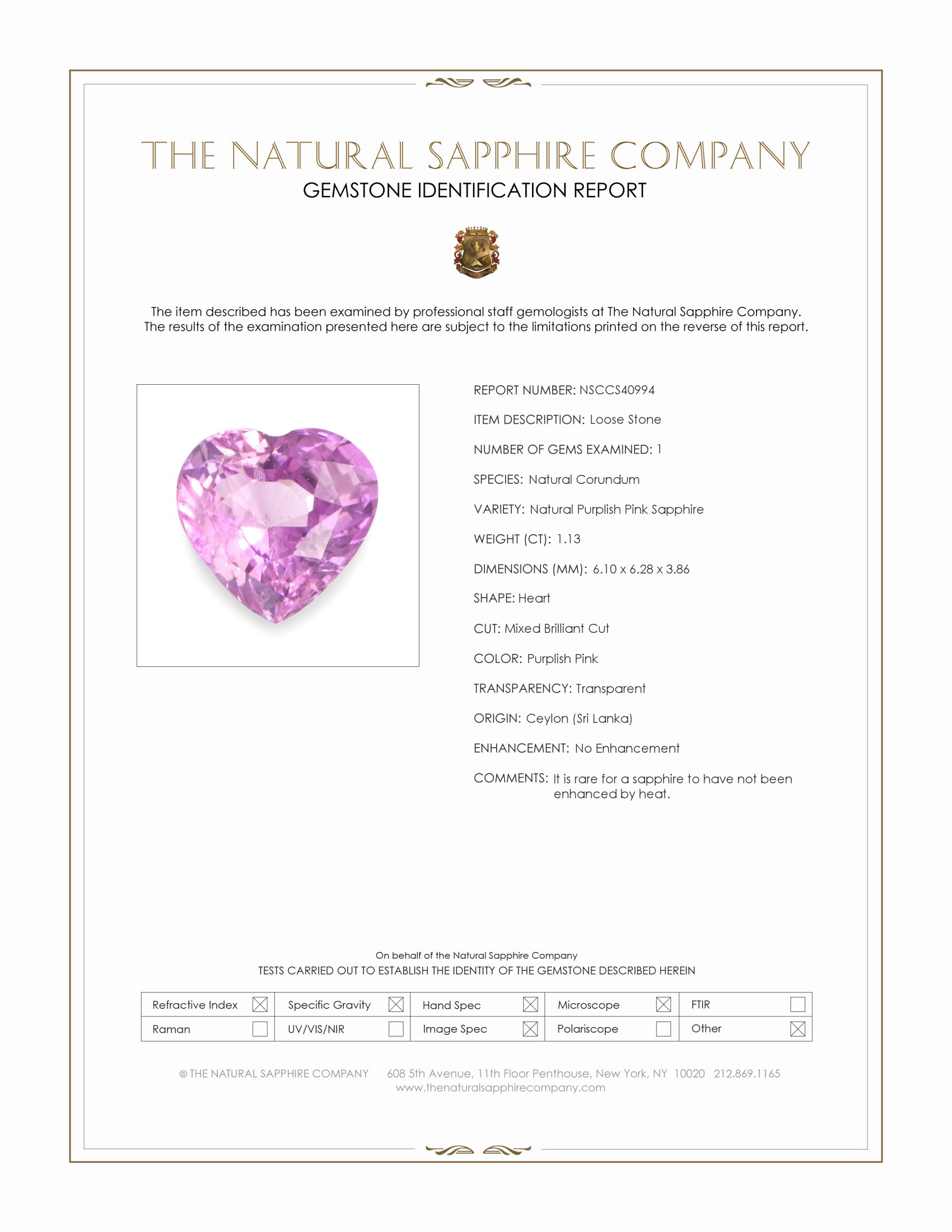 1.13 Ct. Purplish Pink Sapphire from Ceylon (Sri Lanka)