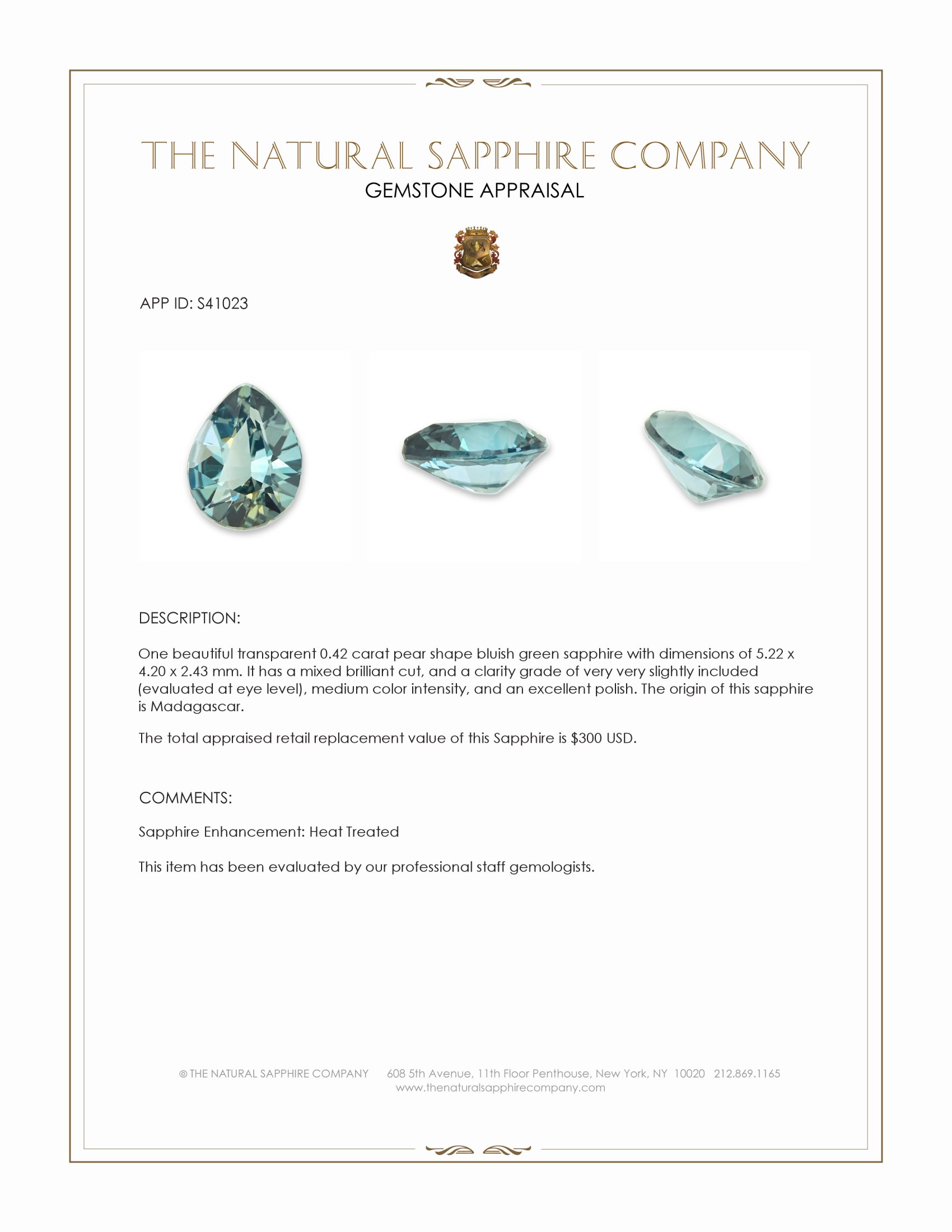 0.42 Ct. Bluish Green Sapphire from Madagascar