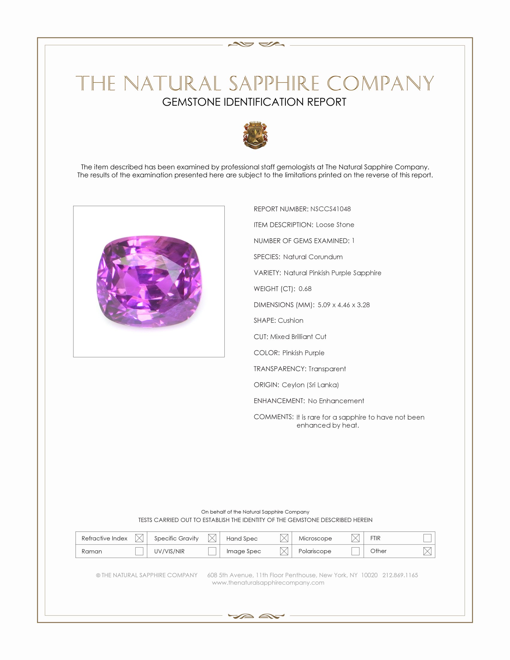 0.68 Ct. Pinkish Purple Sapphire from Ceylon (Sri Lanka)