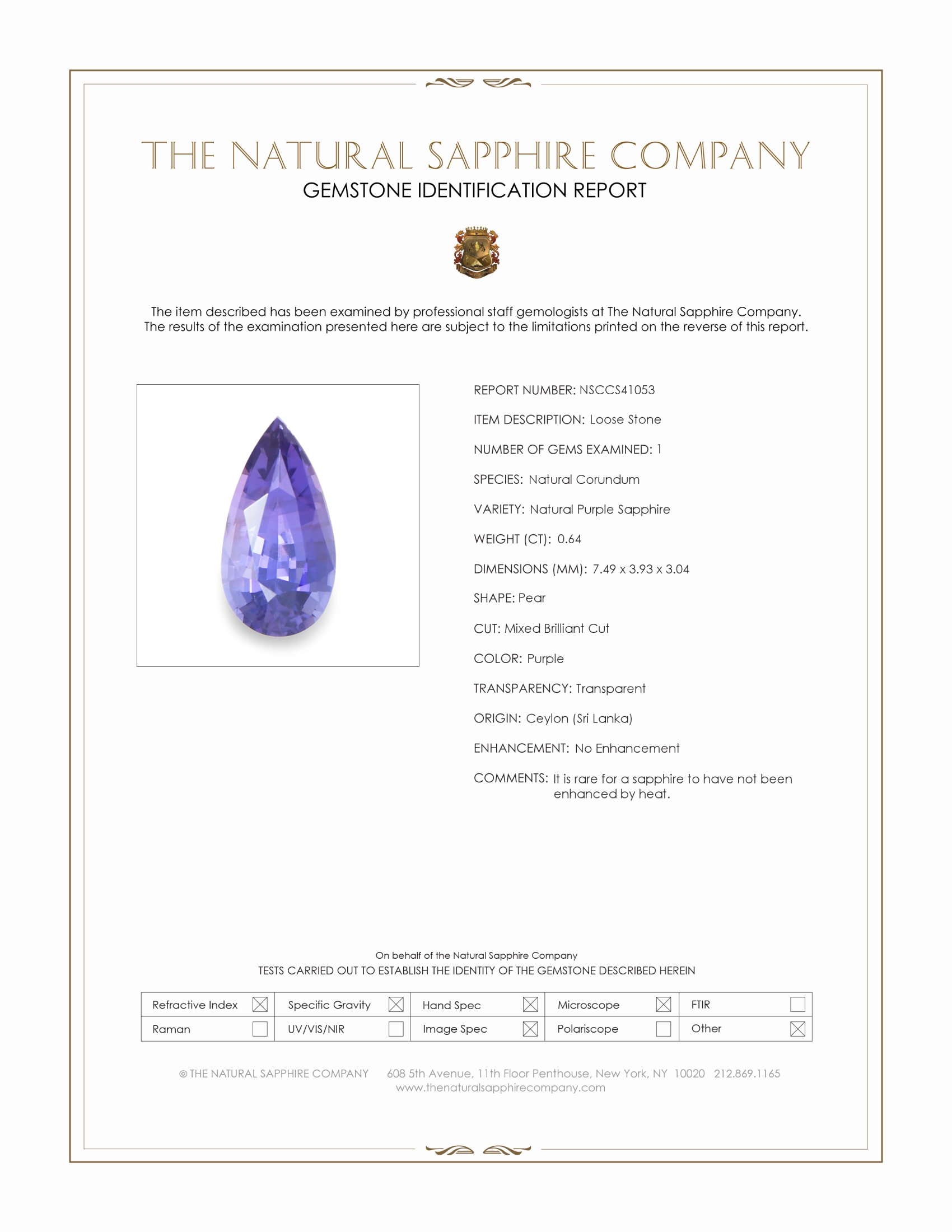 0.64 Ct. Purple Sapphire from Ceylon (Sri Lanka)