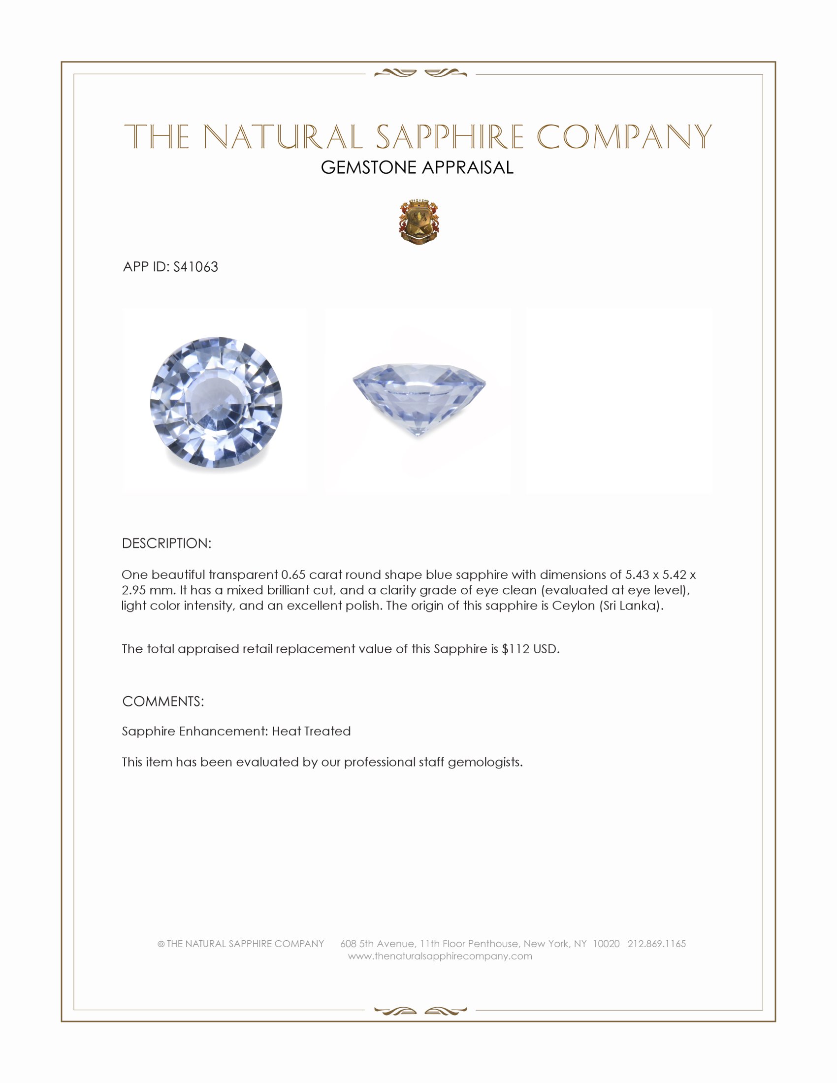 0.65 Ct. Blue Sapphire from Ceylon (Sri Lanka)