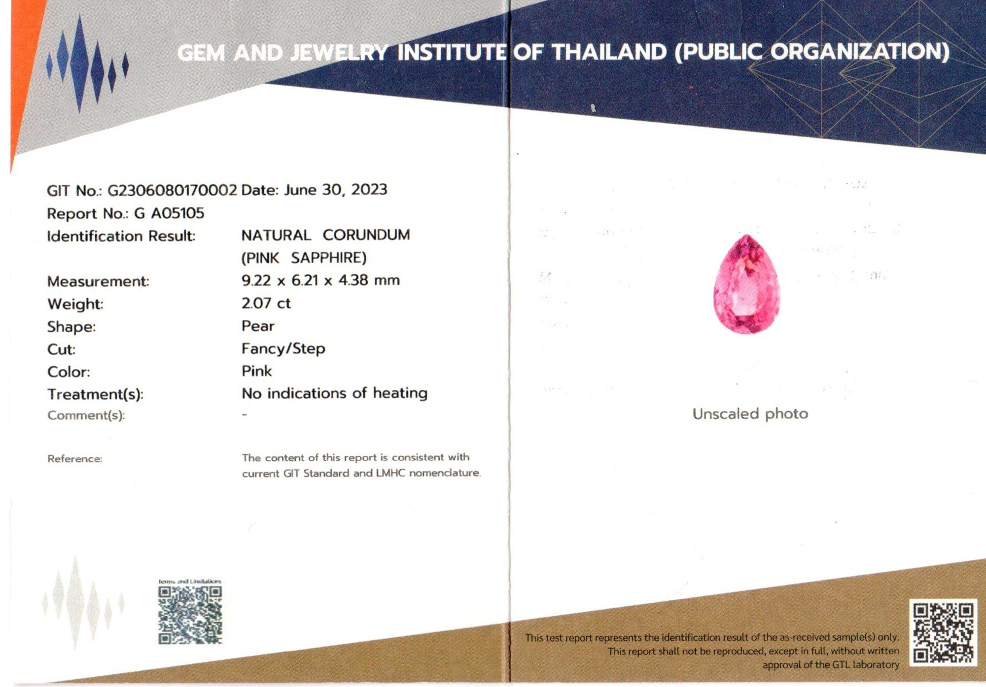 2.07 Ct. Pink Sapphire from Ceylon (Sri Lanka)