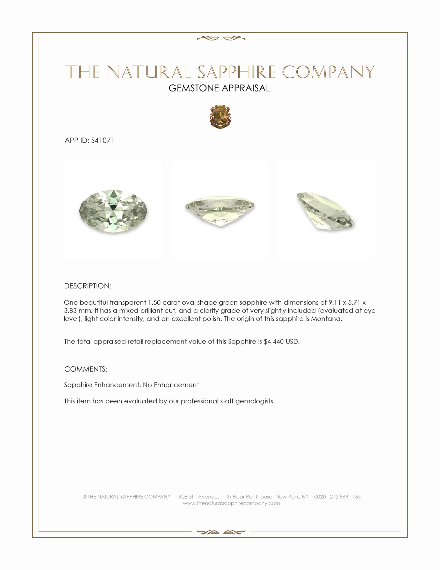 1.50 Ct. Green Sapphire from Montana