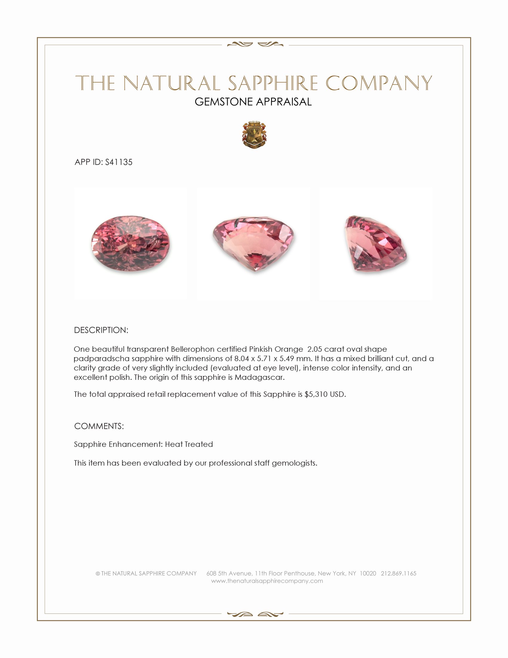 2.05 Ct. Padparadscha Sapphire from Madagascar