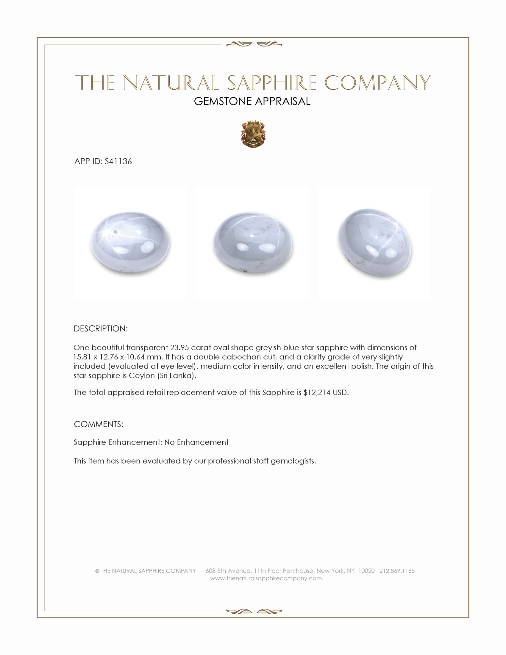 23.95 Ct. Greyish Blue Star Sapphire from Ceylon (Sri Lanka)