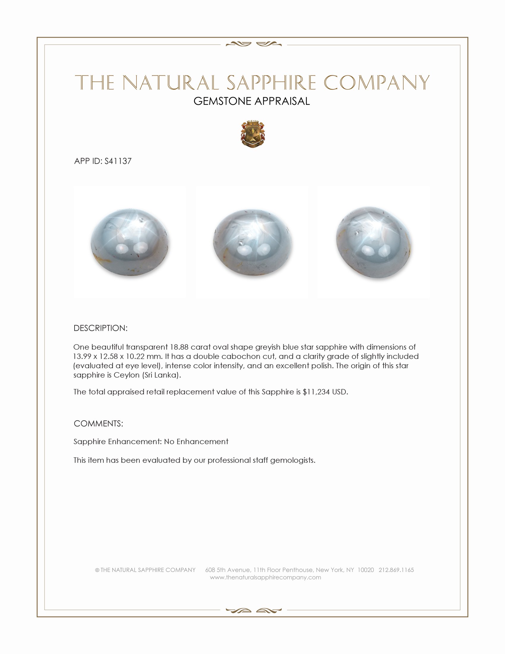18.88 Ct. Greyish Blue Star Sapphire from Ceylon (Sri Lanka)