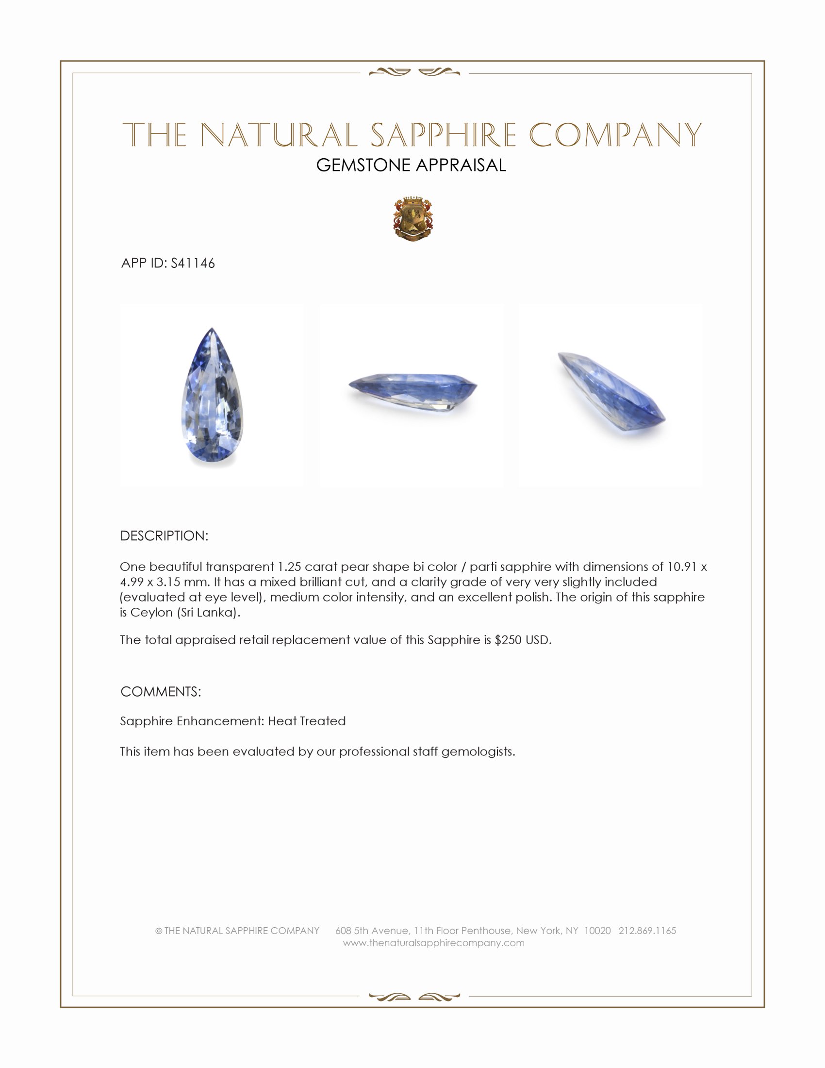 1.25 Ct. Bi Color / Parti Sapphire from Ceylon (Sri Lanka)